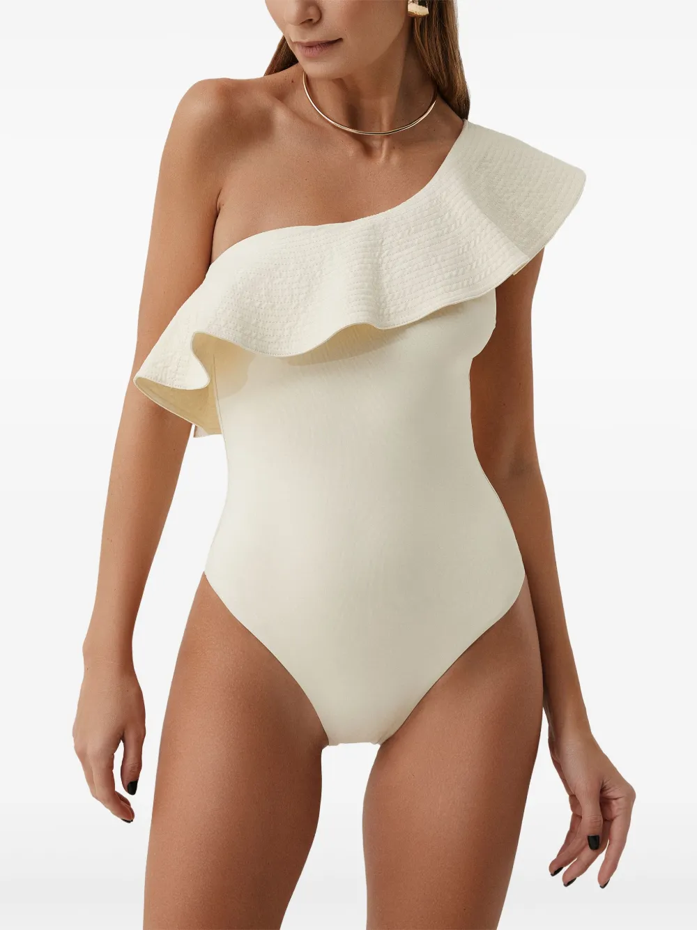 Sofia Erhan Grace Ruffled One-shoulder Swimsuit In Multi