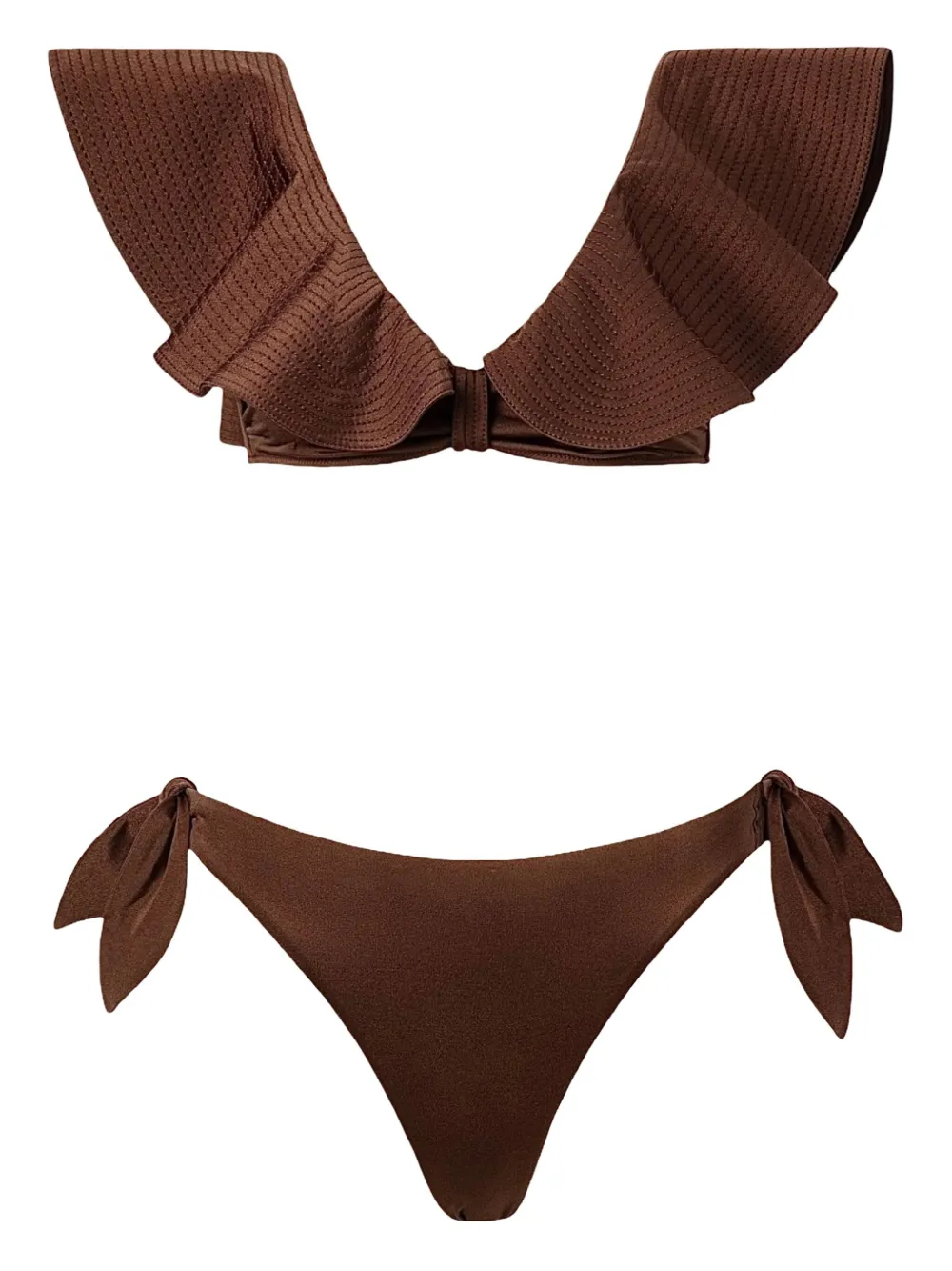 Sofia Erhan Ruffled-trim Bikini In Brown