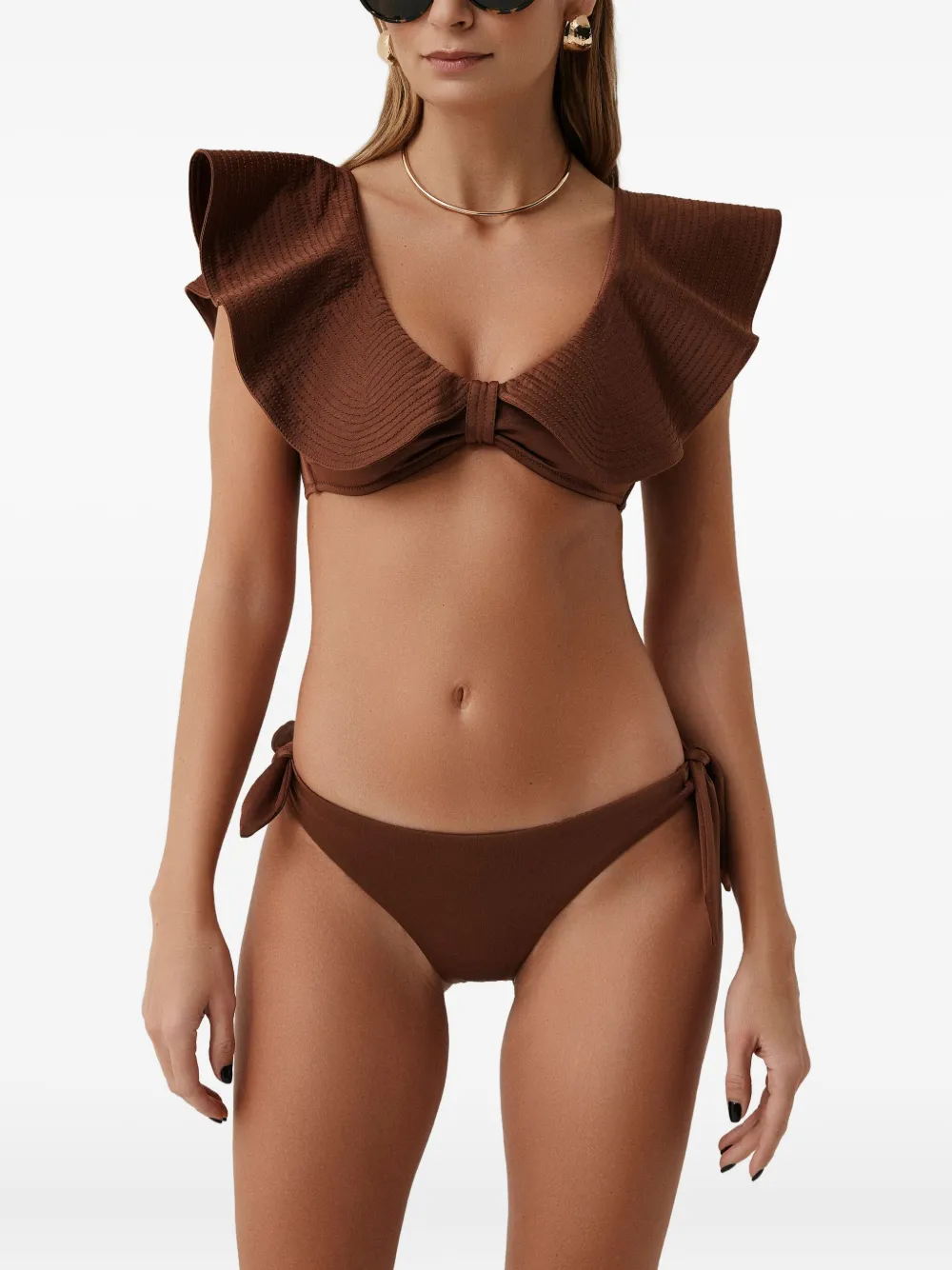 Sofia Erhan Ruffled-trim Bikini In Brown