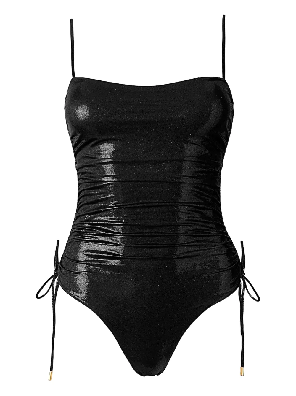 Sofia Erhan Metallic-effect Side-tie Swimsuit In Black
