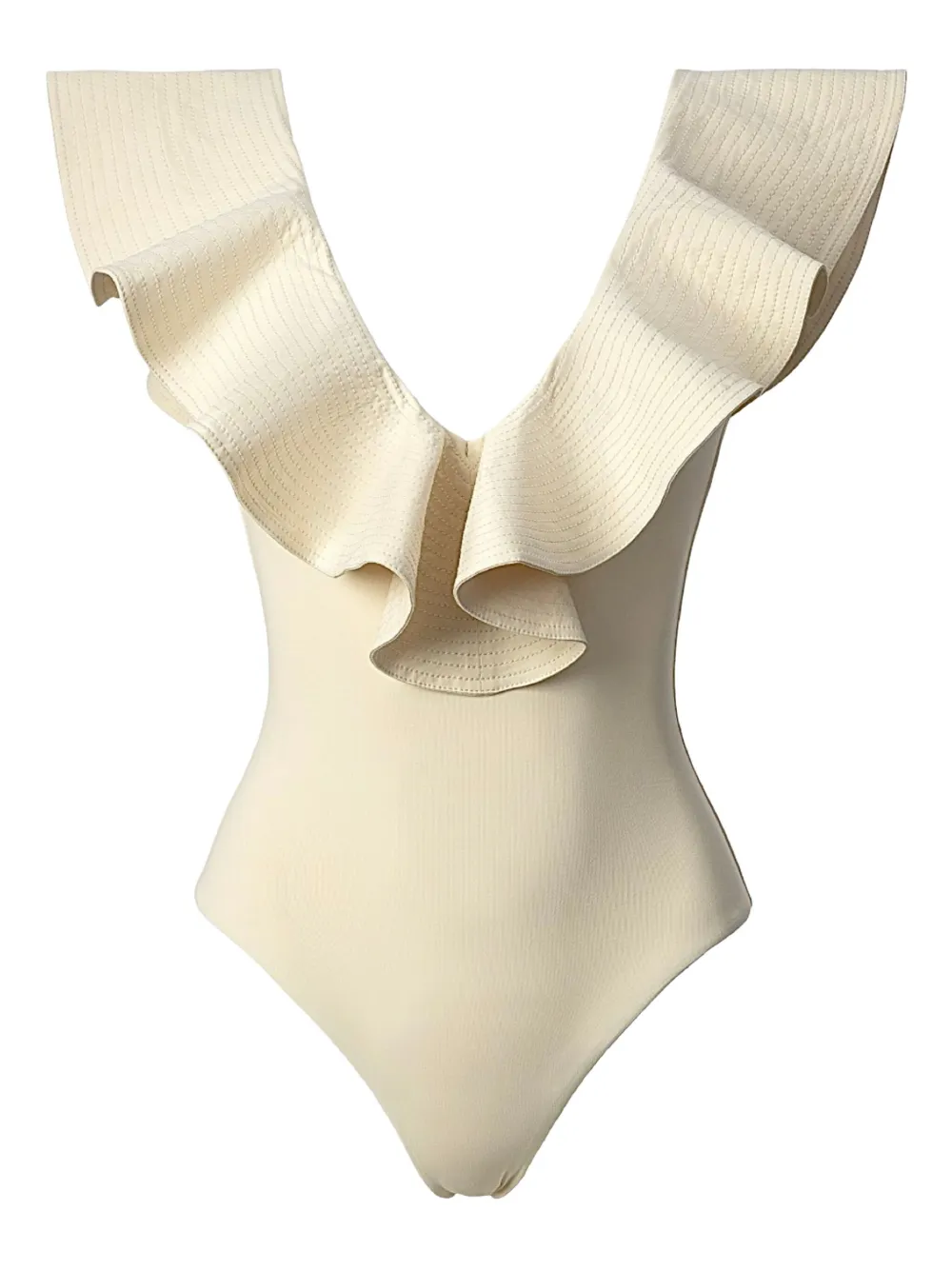 Sofia Erhan Sleeveless Ruffle-neck Swimsuit In Neutral