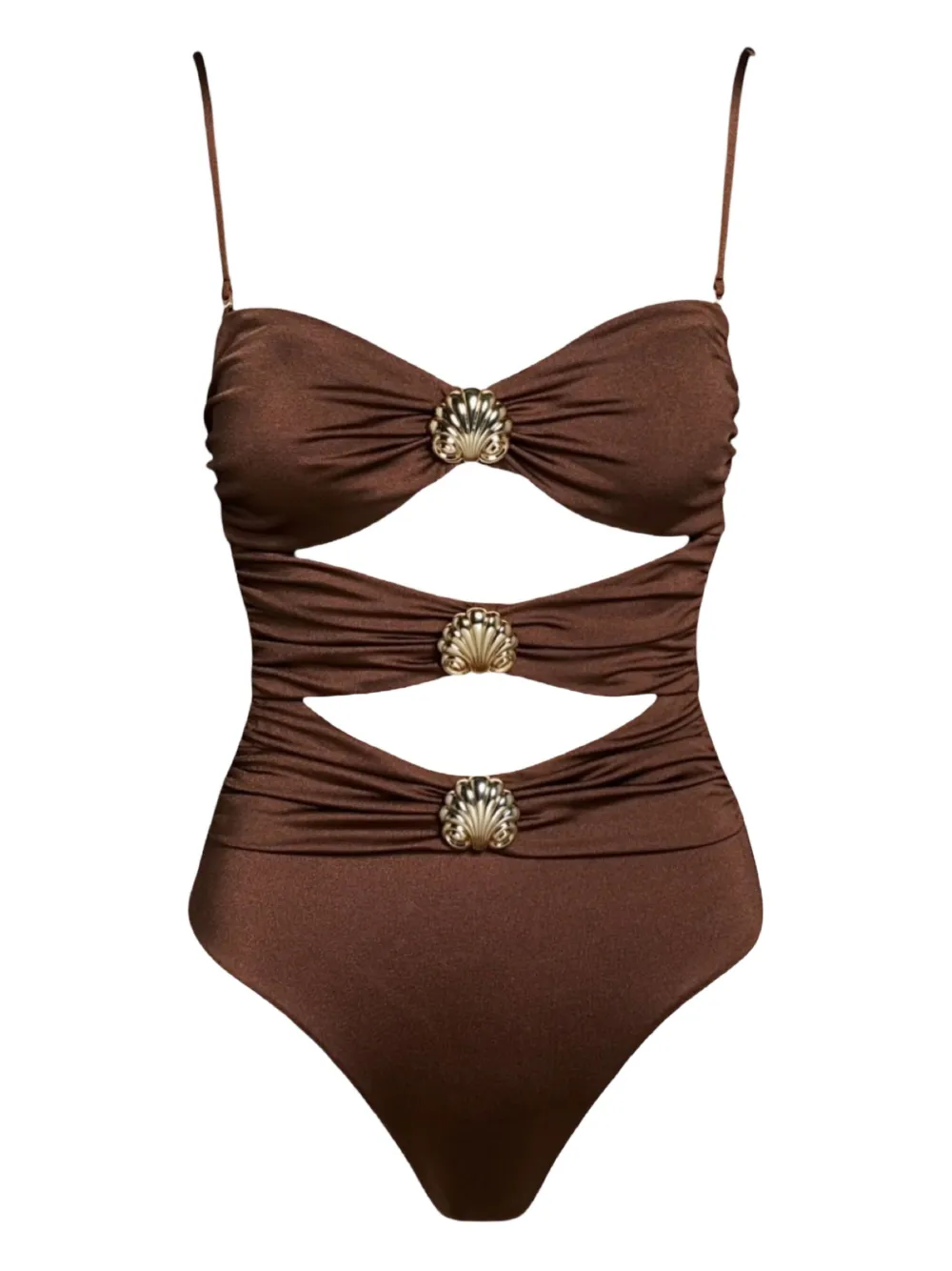 Sofia Erhan Sarah Shell-embellished Cut-out Swimsuit In Brown