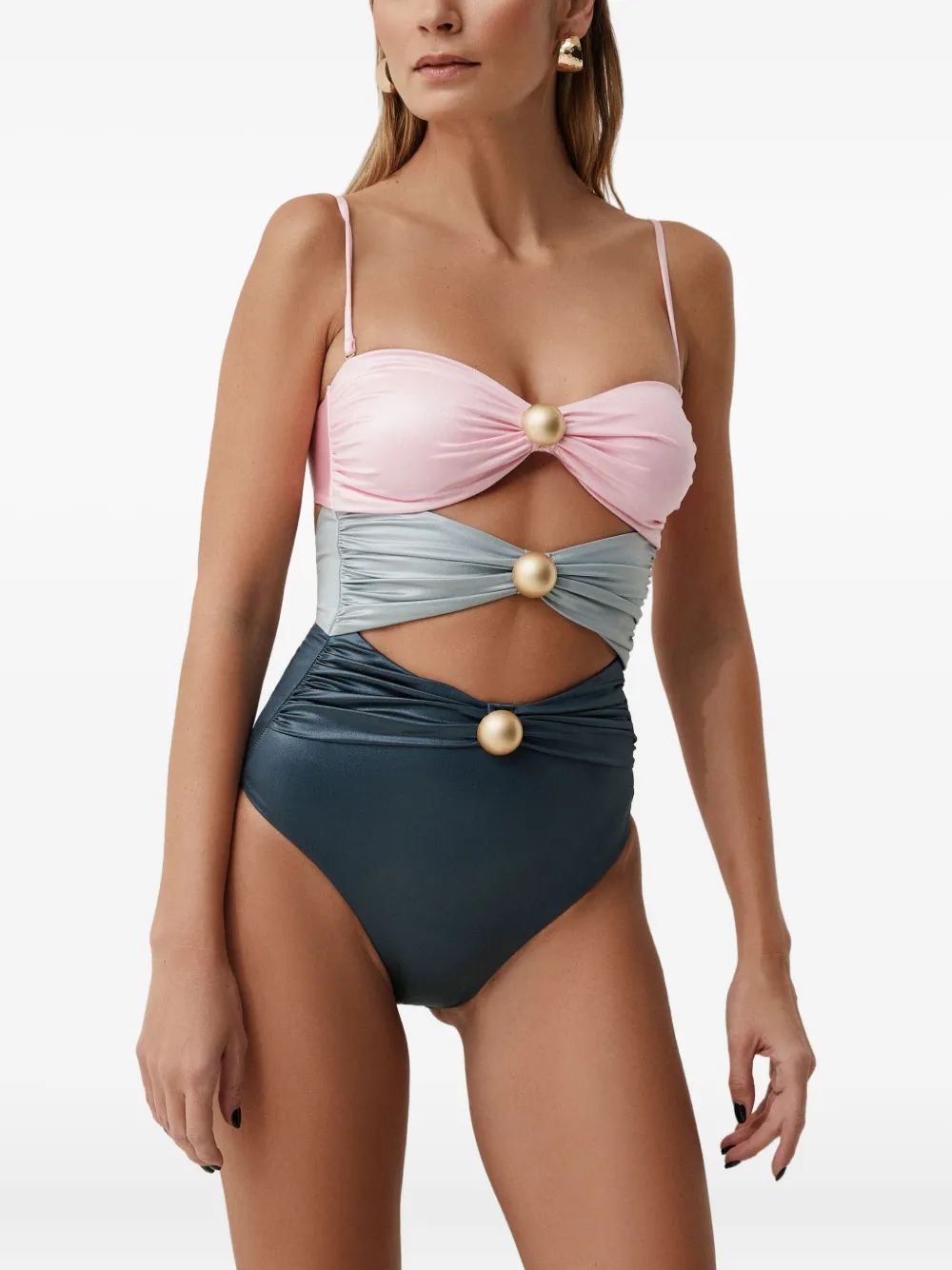 Sofia Erhan Sarah Embellished Cut-out Swimsuit In Multi