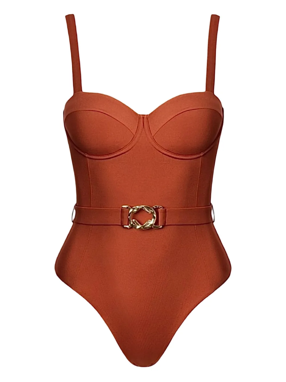 Sofia Erhan Underwire-bust Belted Swimsuit In Brown
