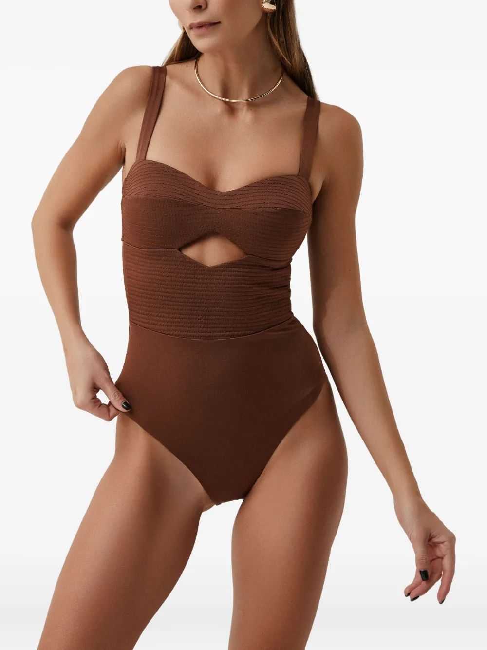 Sofia Erhan Cut-out Textured Swimsuit In Brown