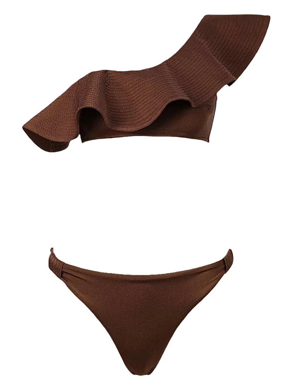 Sofia Erhan Ruffle-detail One-shoulder Bikini In Brown