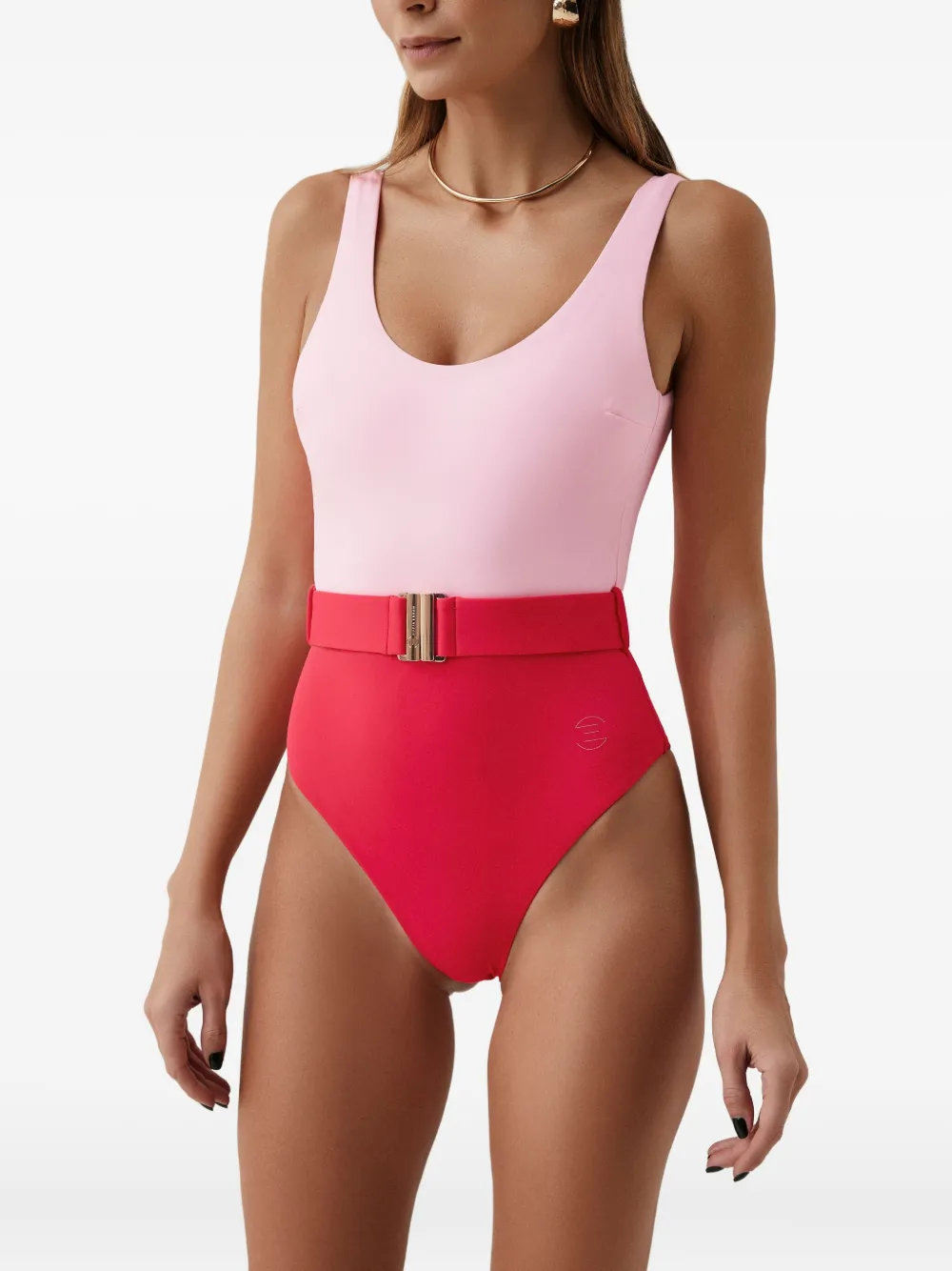Sofia Erhan Belted Colour-block Swimsuit In Pink