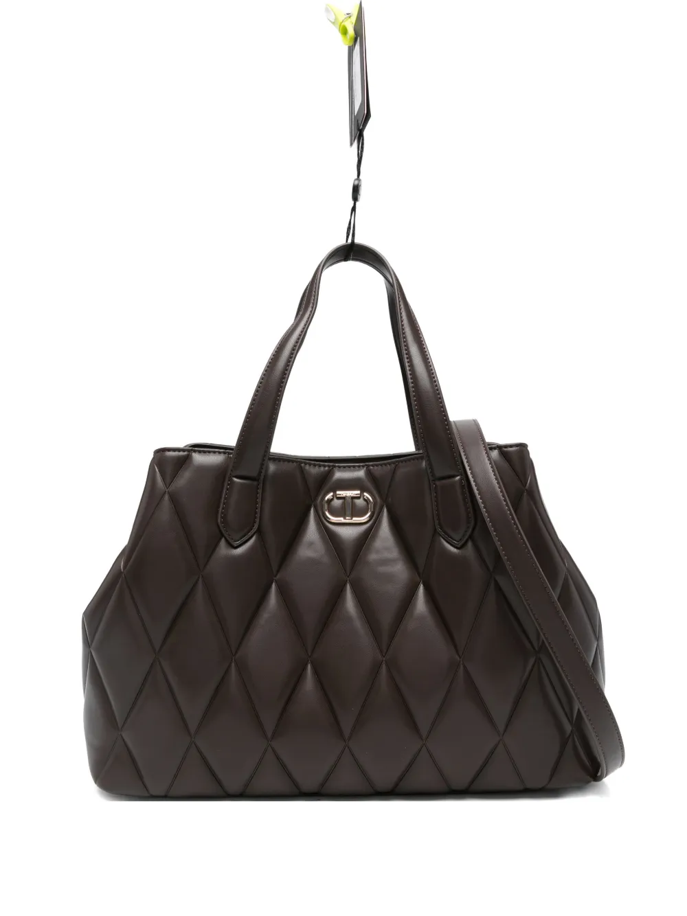 Twinset Quilted Logo-plaque Tote Bag In Brown