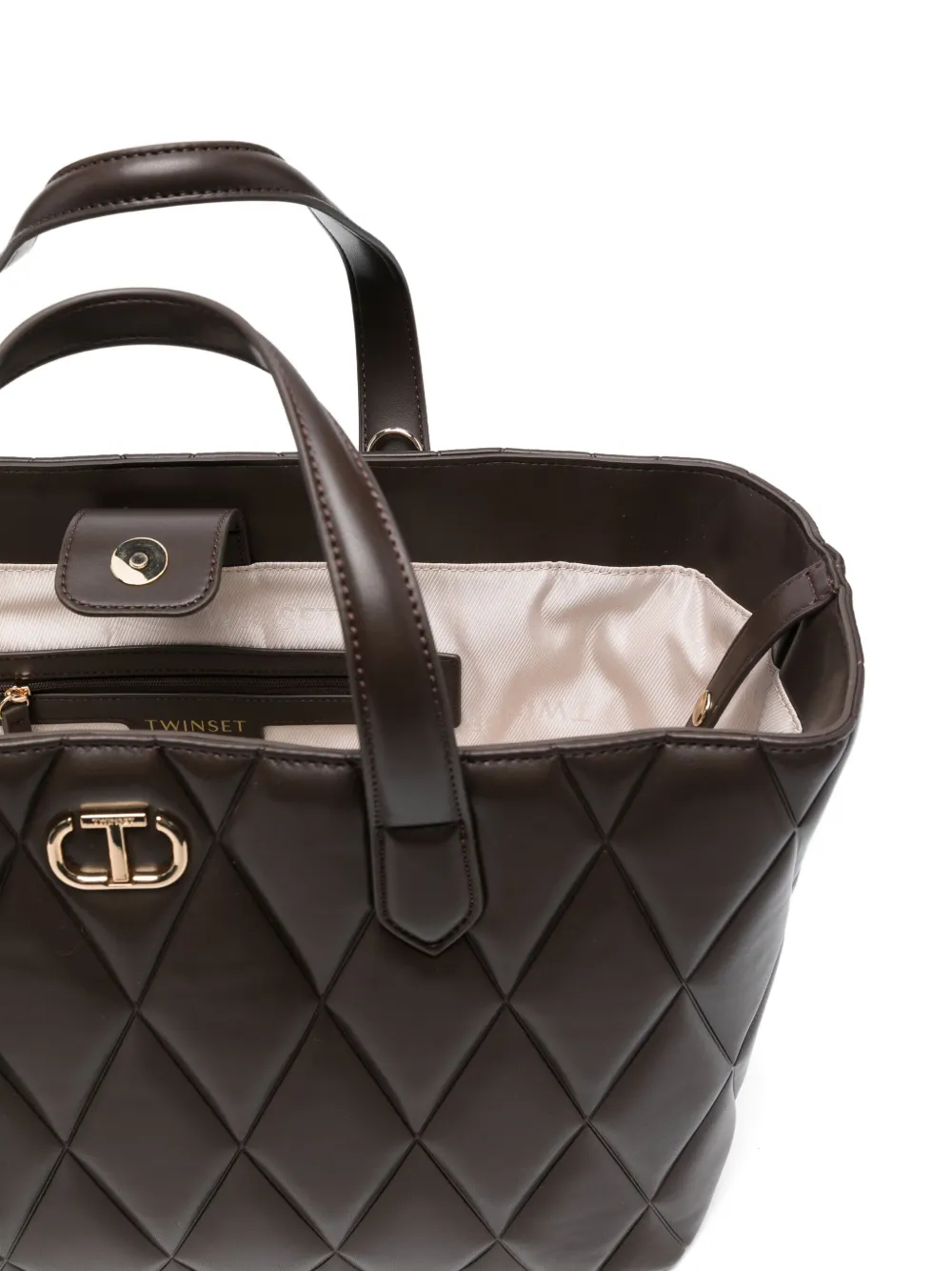 Twinset Quilted Logo-plaque Tote Bag In Brown