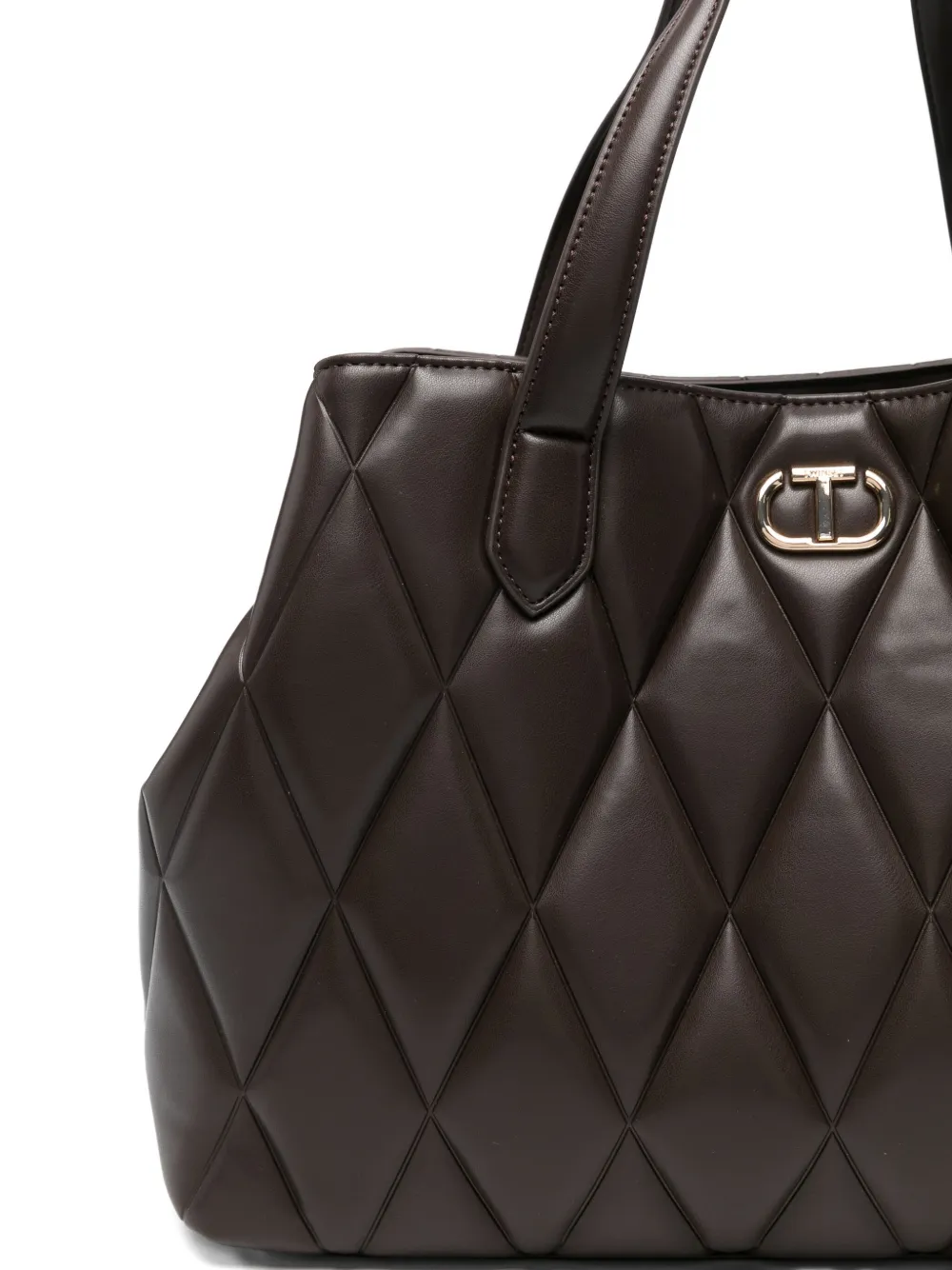 Twinset Quilted Logo-plaque Tote Bag In Brown