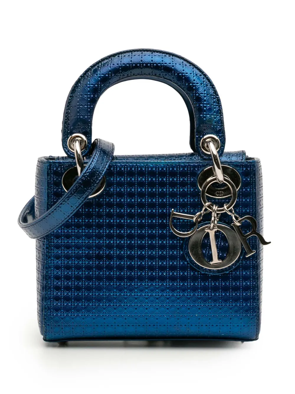 Christian Dior Pre-Owned 2016 Mini Metallic Patent Microcannage Lady Dior satchel | Blue | Image 1