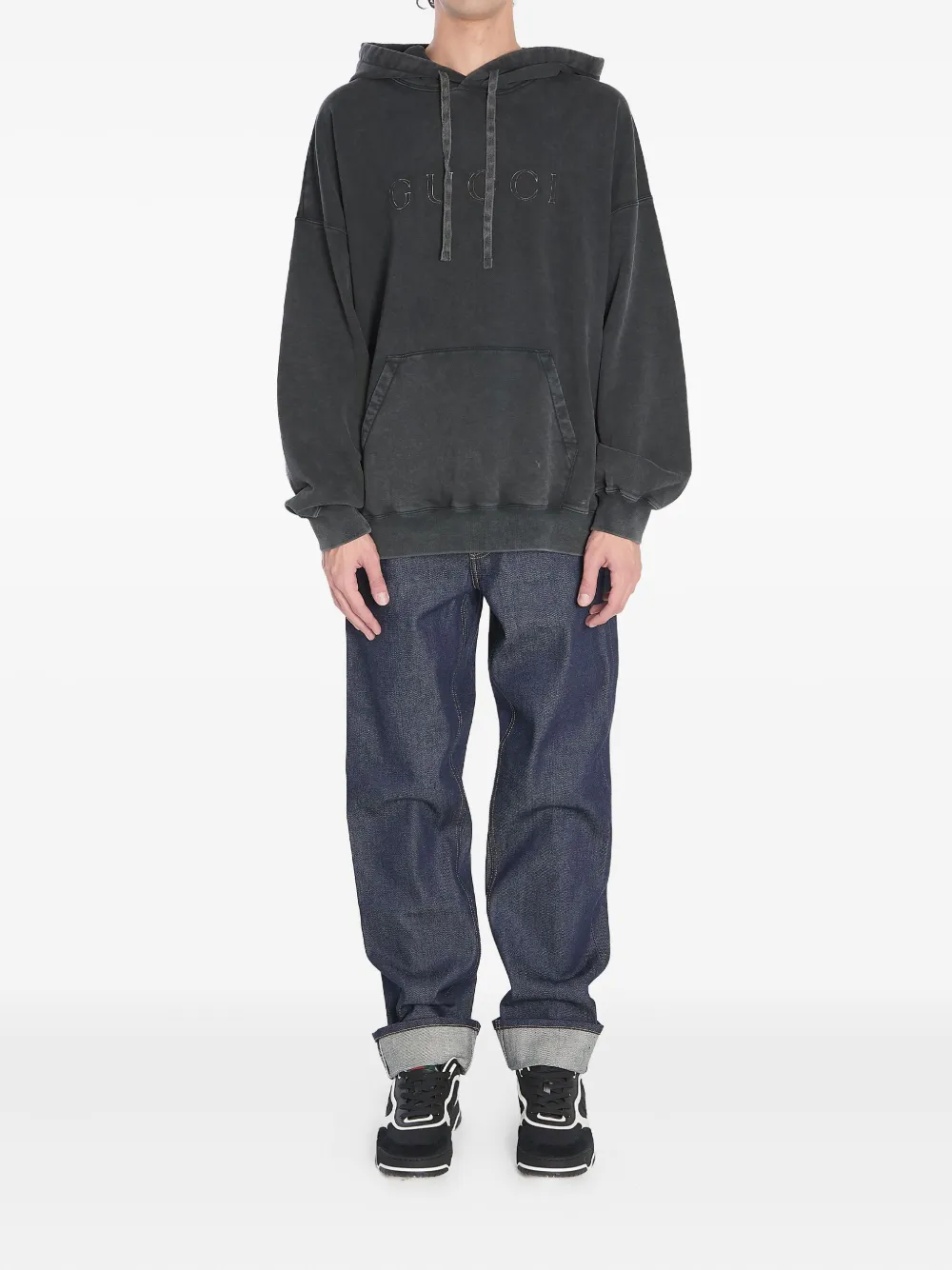 Gucci logo-embroidered hoodie Grijs