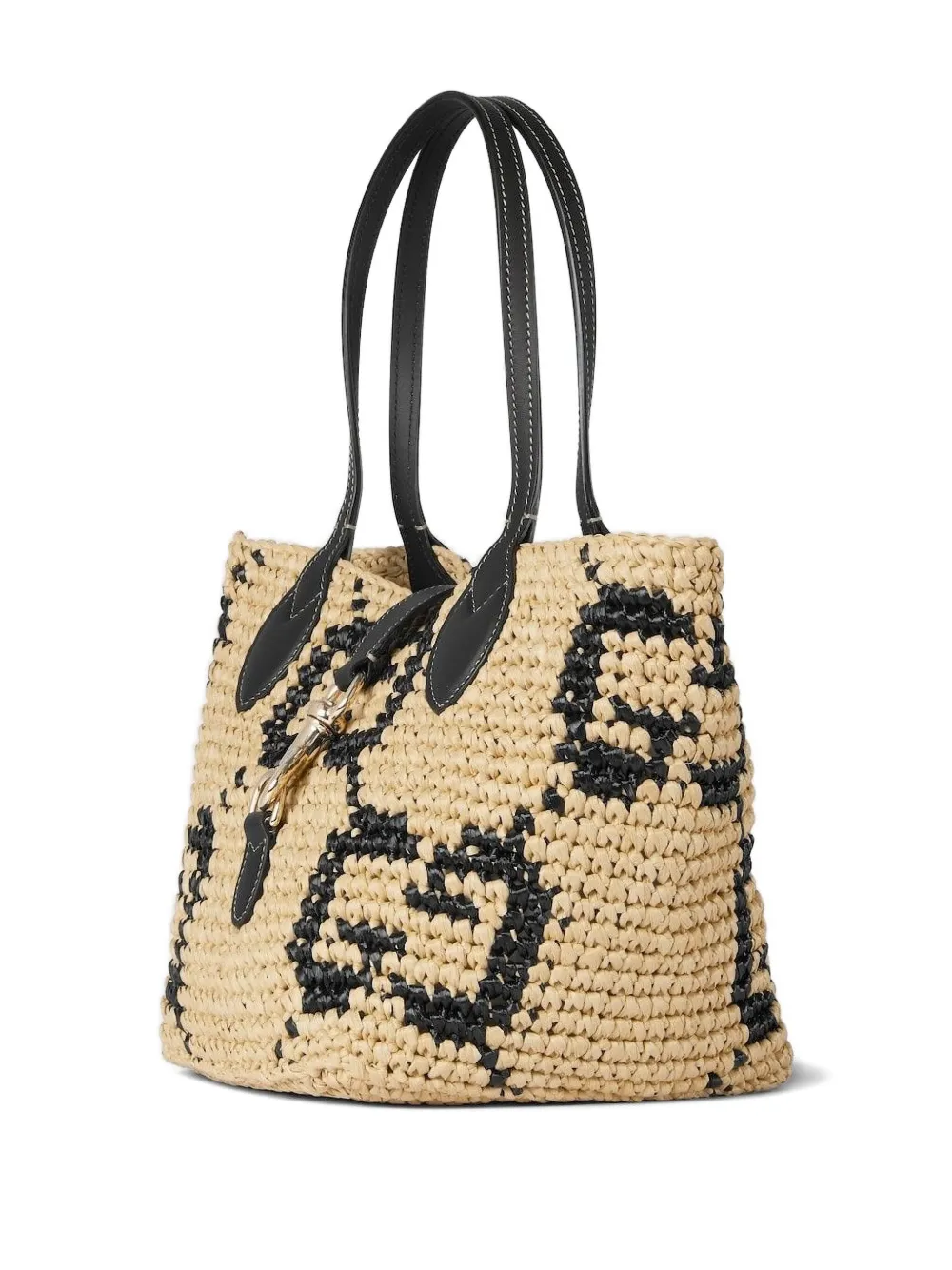Gucci Kleine raffia shopper met GG-patroon - Beige