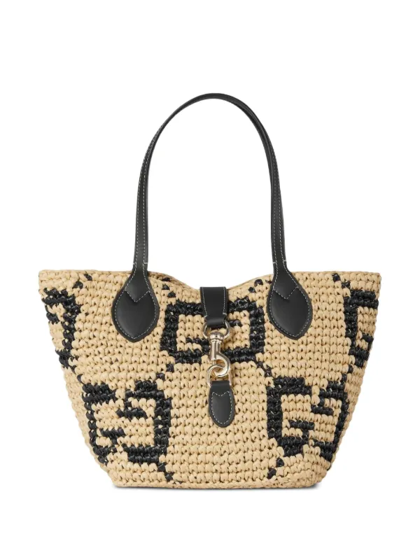 Gucci Small Raffia GG Pattern Tote Bag in Neutrals