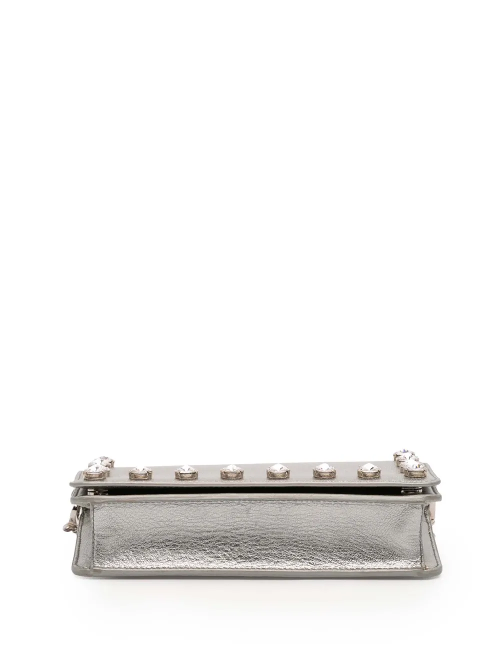 Pre-owned Miu Miu 2010-2025 Metallic Leather Crystal Studs Wallet On Chain Crossbody Bag In Silver