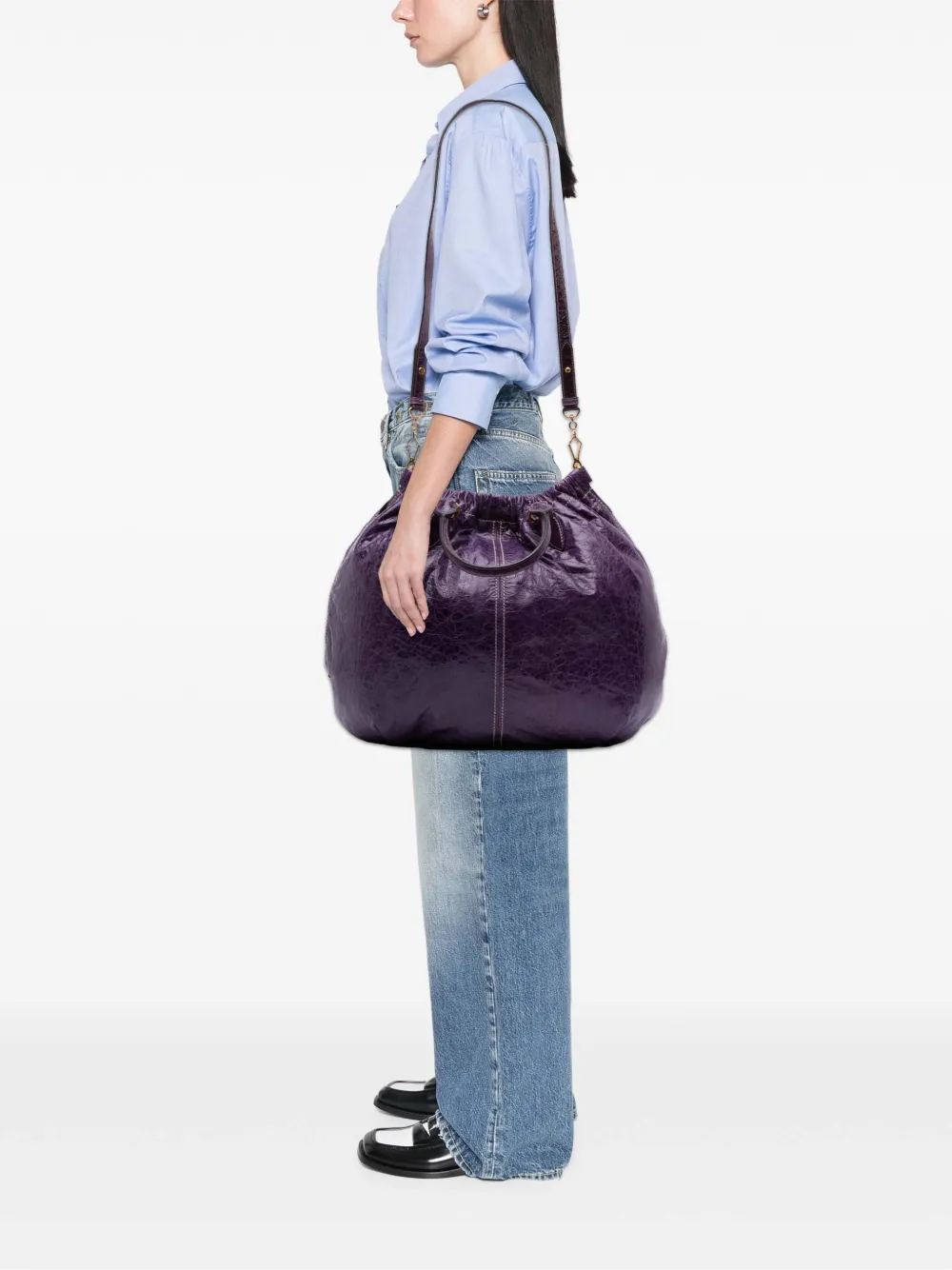 Pre-owned Miu Miu 2010 Distressed Leather Vitello Shine Hobo Satchel In Purple