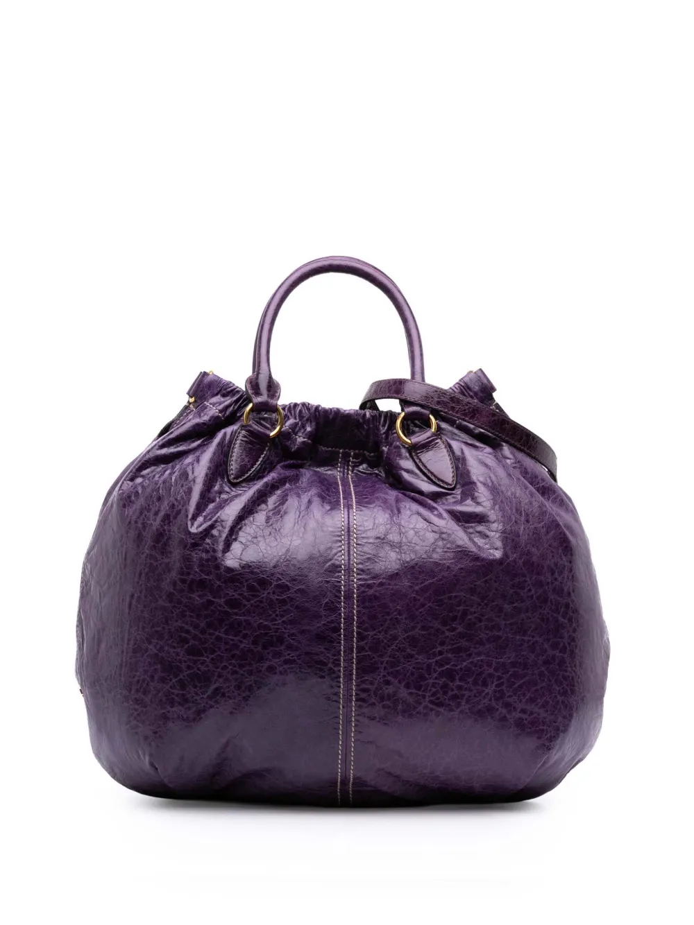 Pre-owned Miu Miu 2010 Distressed Leather Vitello Shine Hobo Satchel In Purple