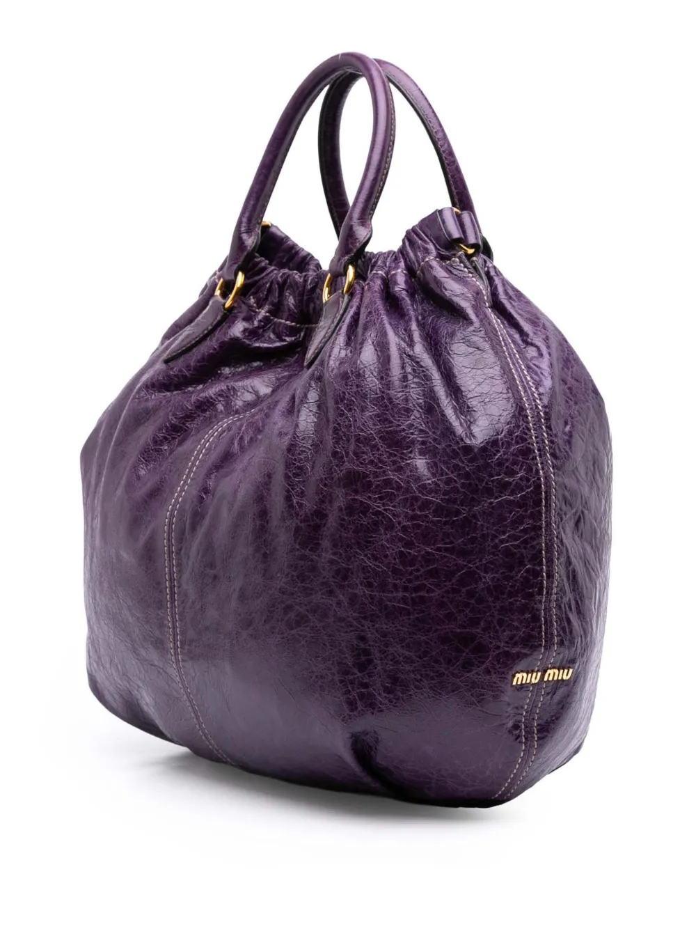 Pre-owned Miu Miu 2010 Distressed Leather Vitello Shine Hobo Satchel In Purple