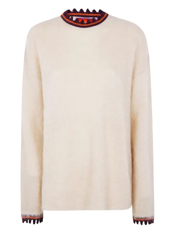 La DoubleJ Scalloped-trimmed Mohair Wool Sweater in Neutrals