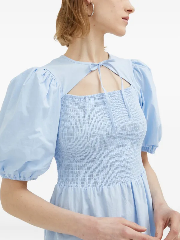 Rsum Smocked Cut-Out Midi Dress - Blue