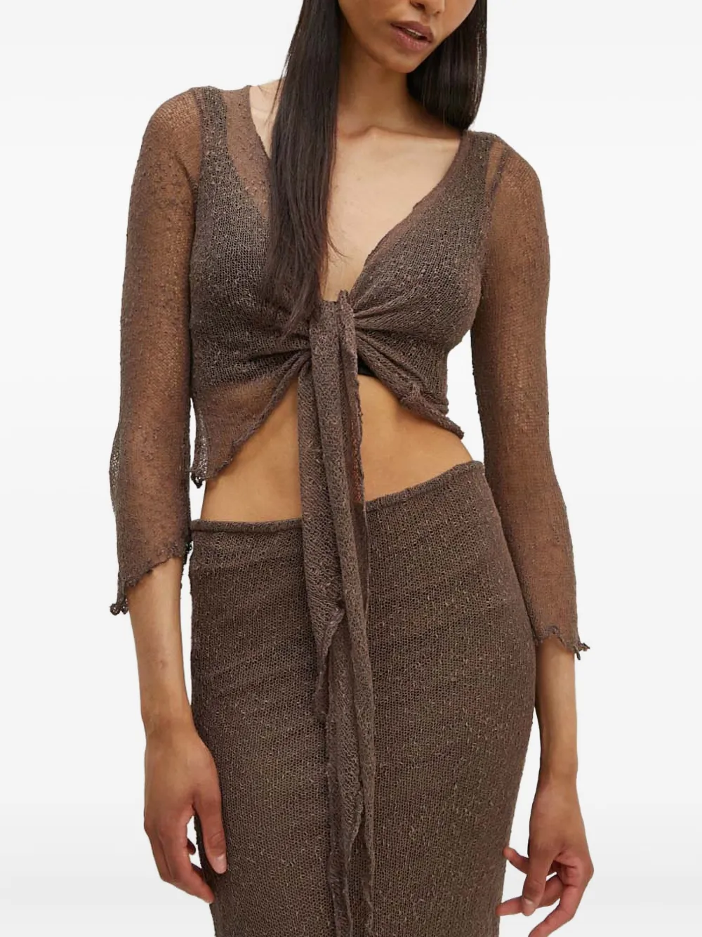 Resume Gerüschtes Set Aus Cardigan Und Rock In Brown