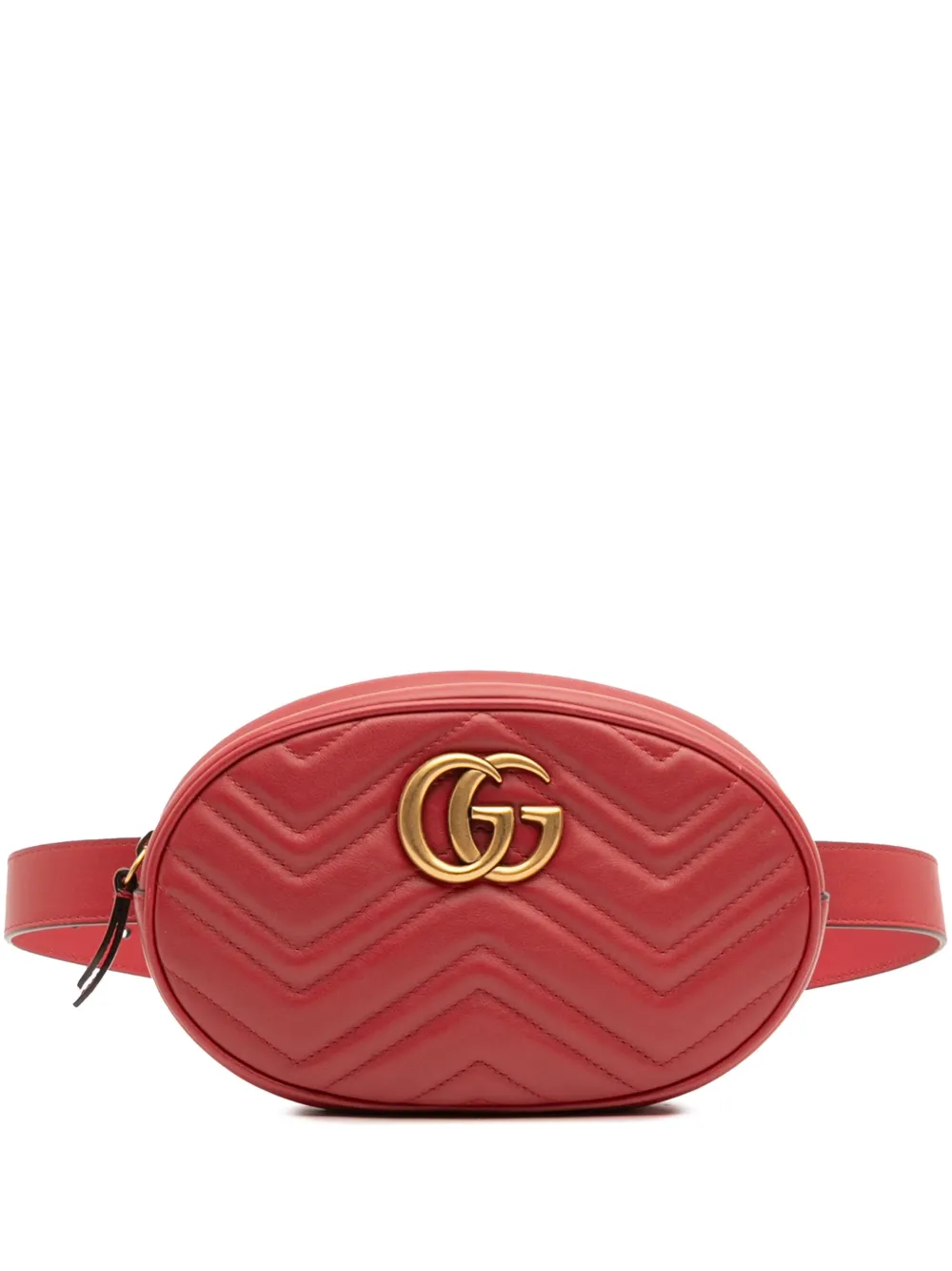 Pre-owned Gucci 2016-2025 Small Gg Marmont Matelasse Leather Belt Bag In Red