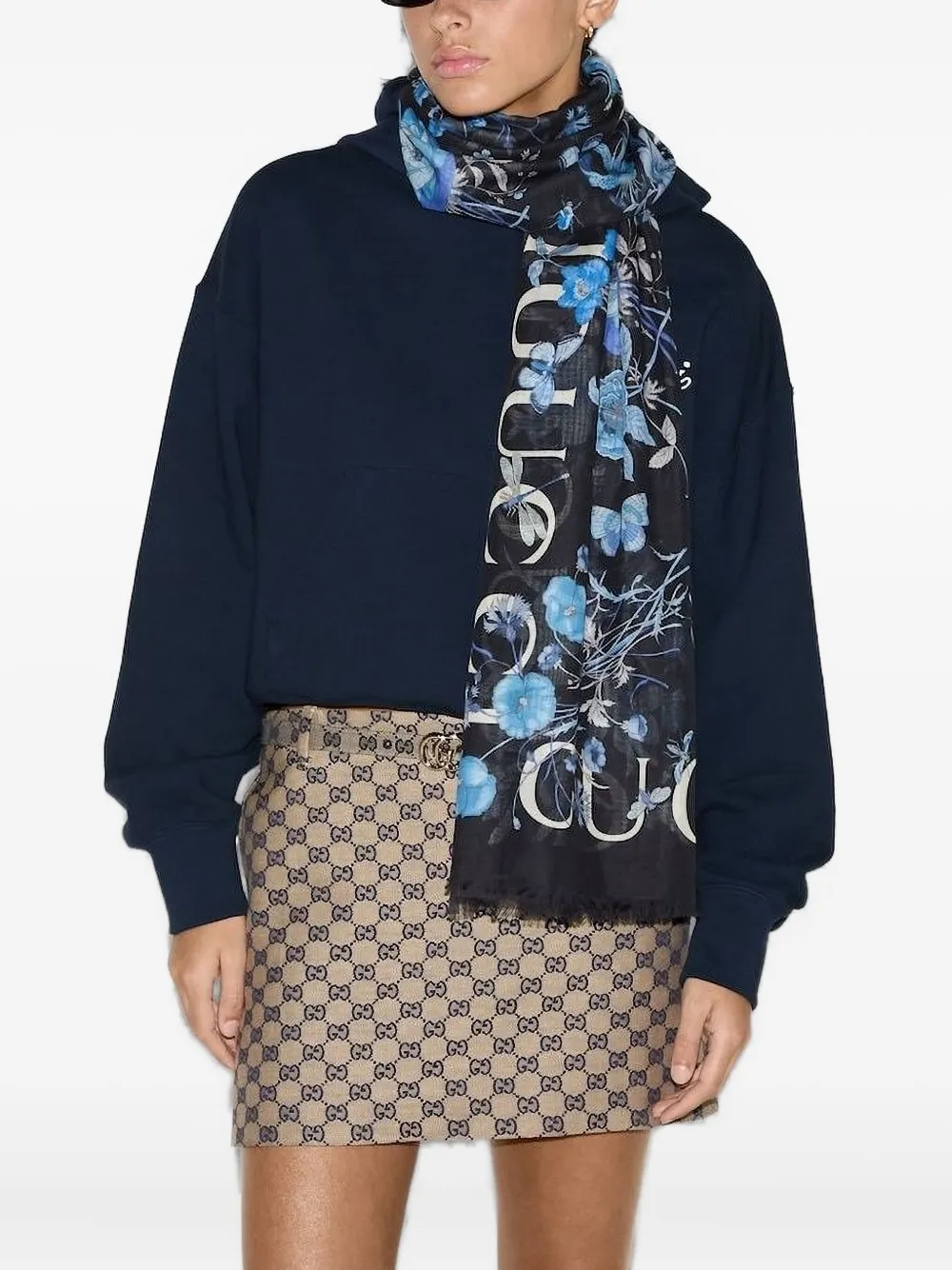 Gucci Sjaal met bloemenprint - Blauw