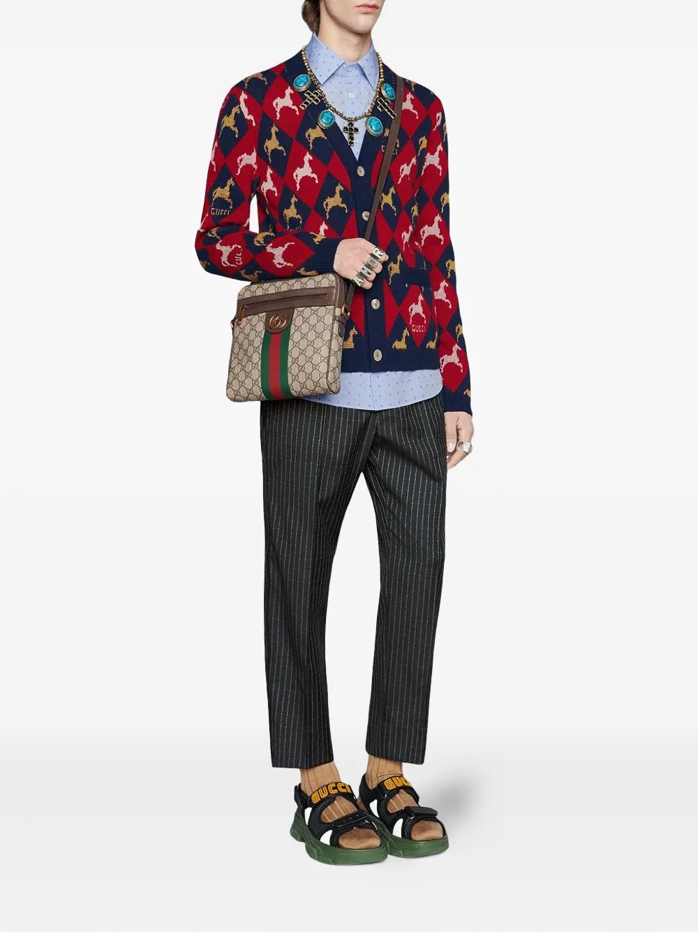 Gucci GG monogram Web-stripe messenger bag - Bruin