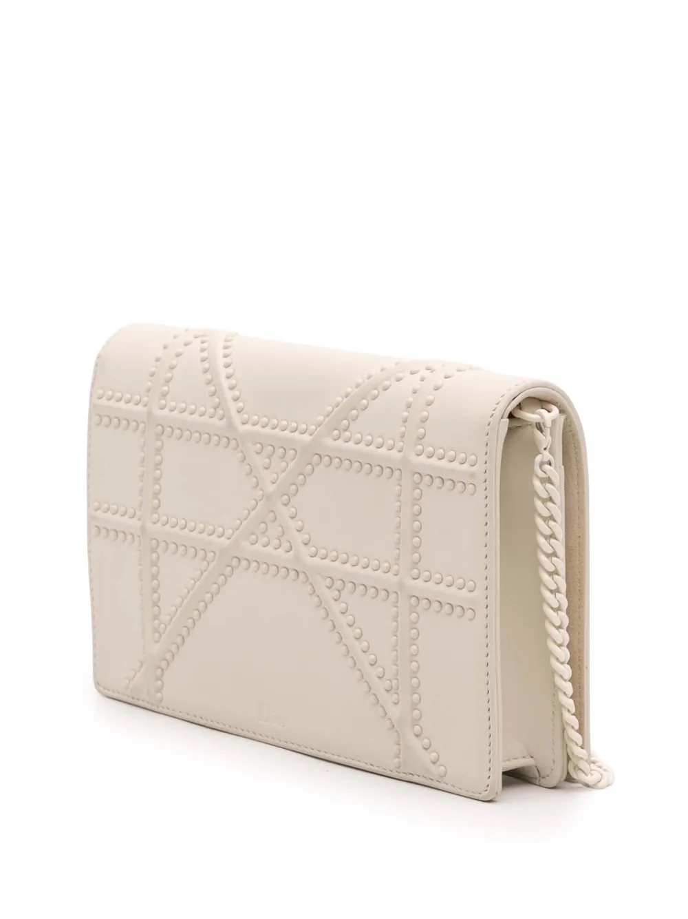 Pre-owned Dior 2018 Small Ultra Matte Studded Calfskin Ama Wallet On Chain Crossbody Bag In White