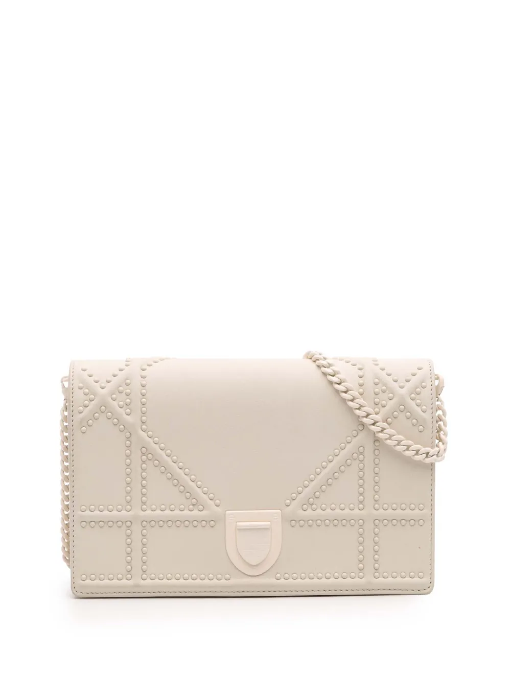 Pre-owned Dior 2018 Small Ultra Matte Studded Calfskin Ama Wallet On Chain Crossbody Bag In White