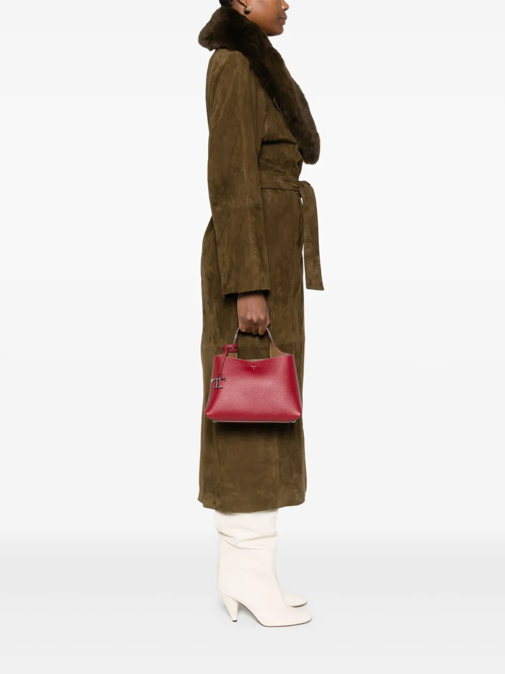 Tod's Leren mini-shopper met T-logo - Rood