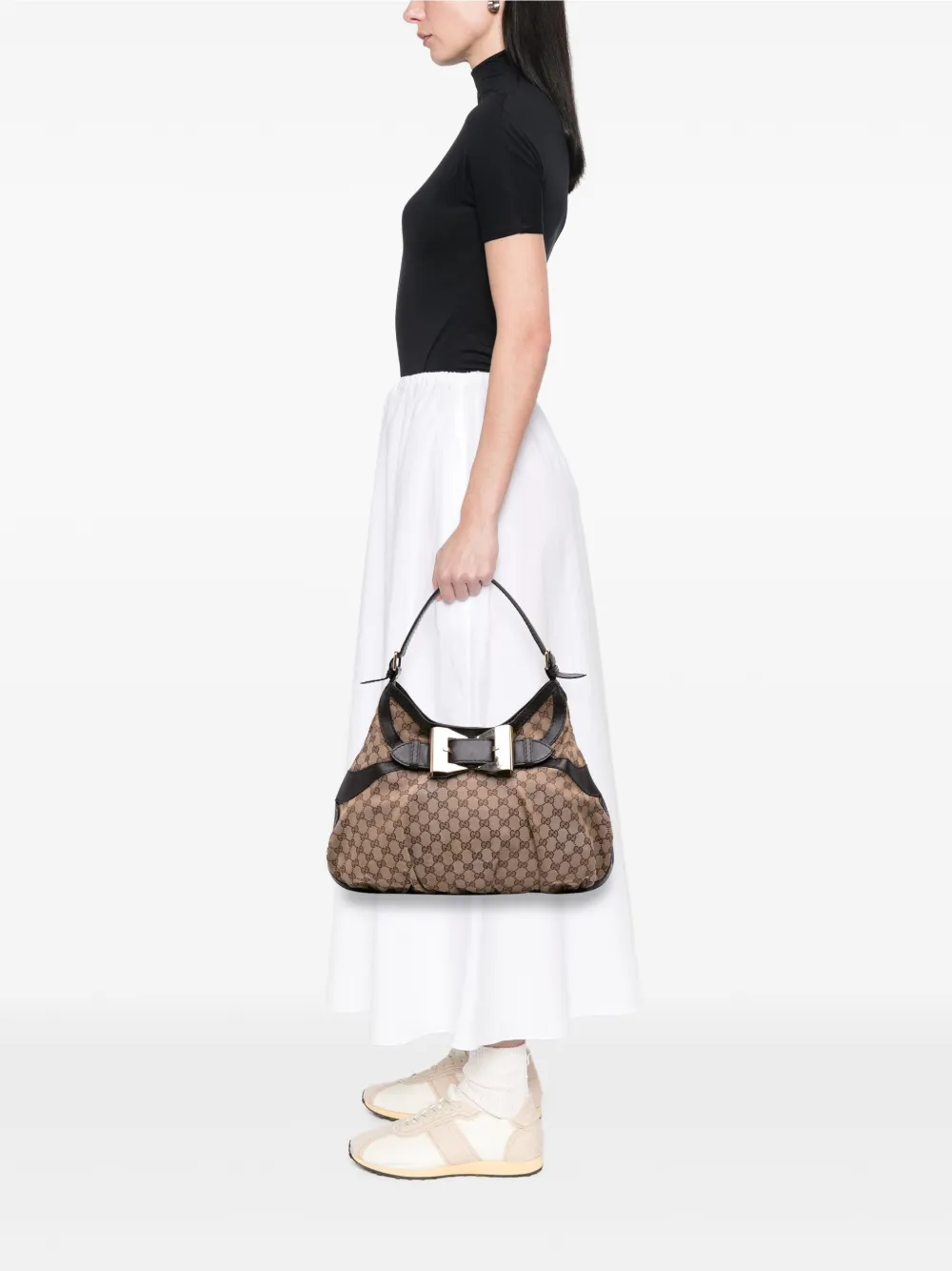 Pre-owned Gucci 2016-2025 Large Gg Canvas Dialux Queen Hobo Bag In Brown