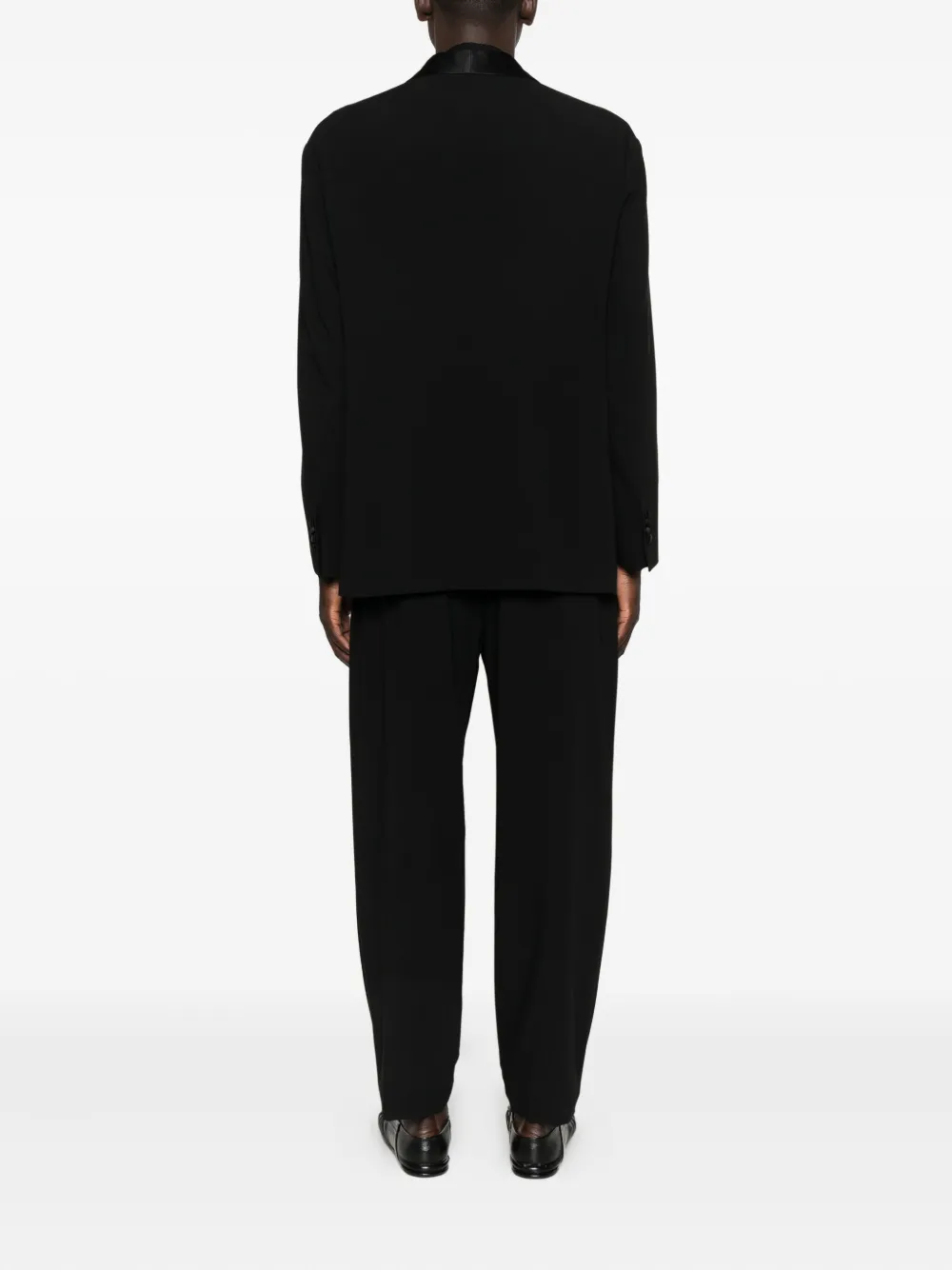 Giorgio Armani Satin-lapels Double-breasted Suit In Black