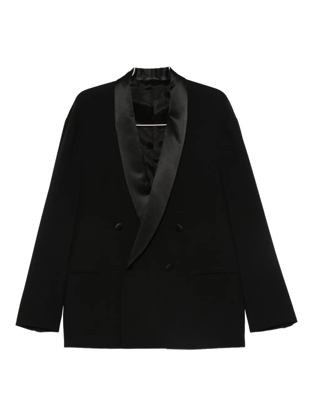 Giorgio Armani Satin-lapels Double-breasted Suit In Black