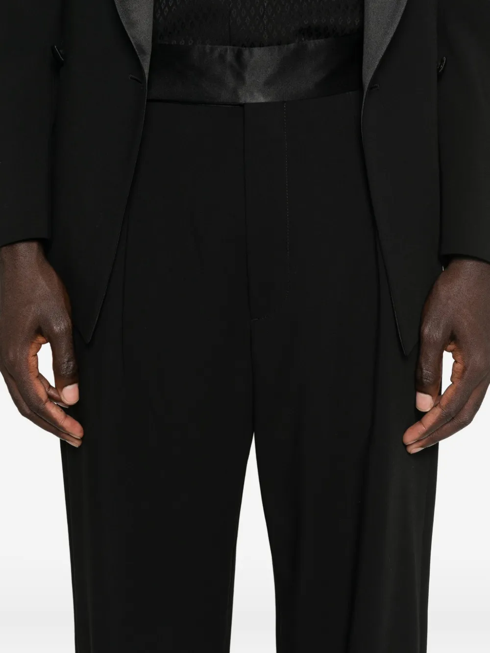 Giorgio Armani Satin-lapels Double-breasted Suit In Black