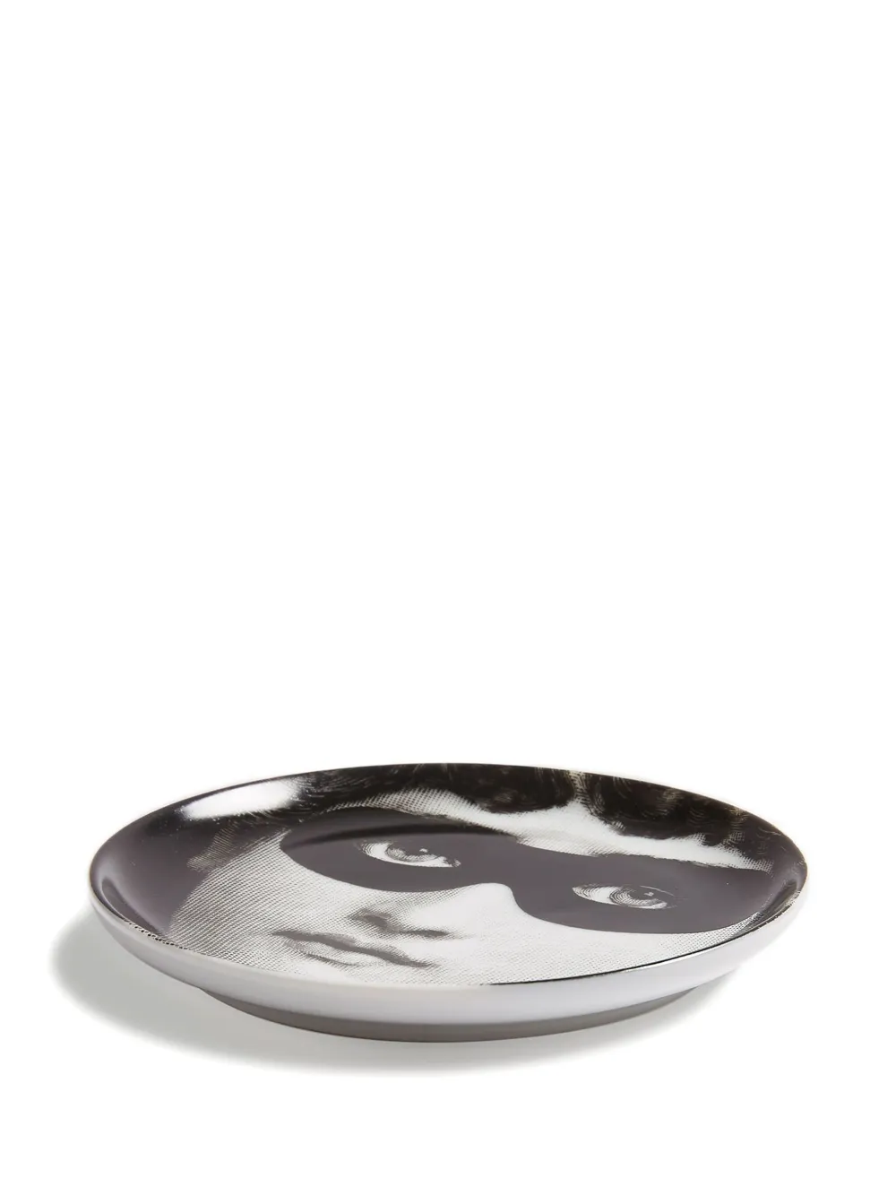 Fornasetti Masked-face Porcelain Decorative Plate (10cm) In Black