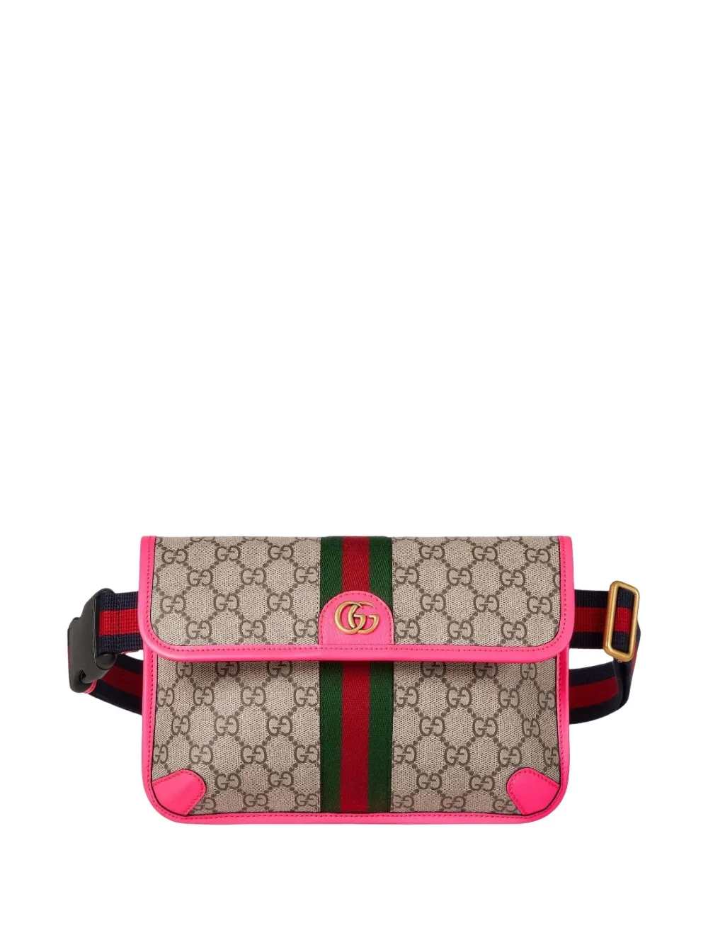 Gucci GG-monogram pink-trimmed belt bag Beige