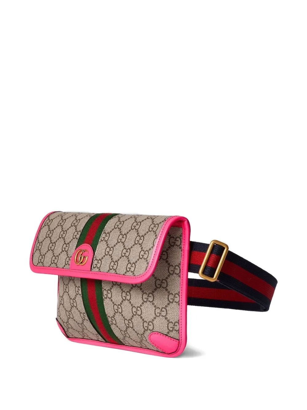 Gucci GG-monogram pink-trimmed belt bag Beige