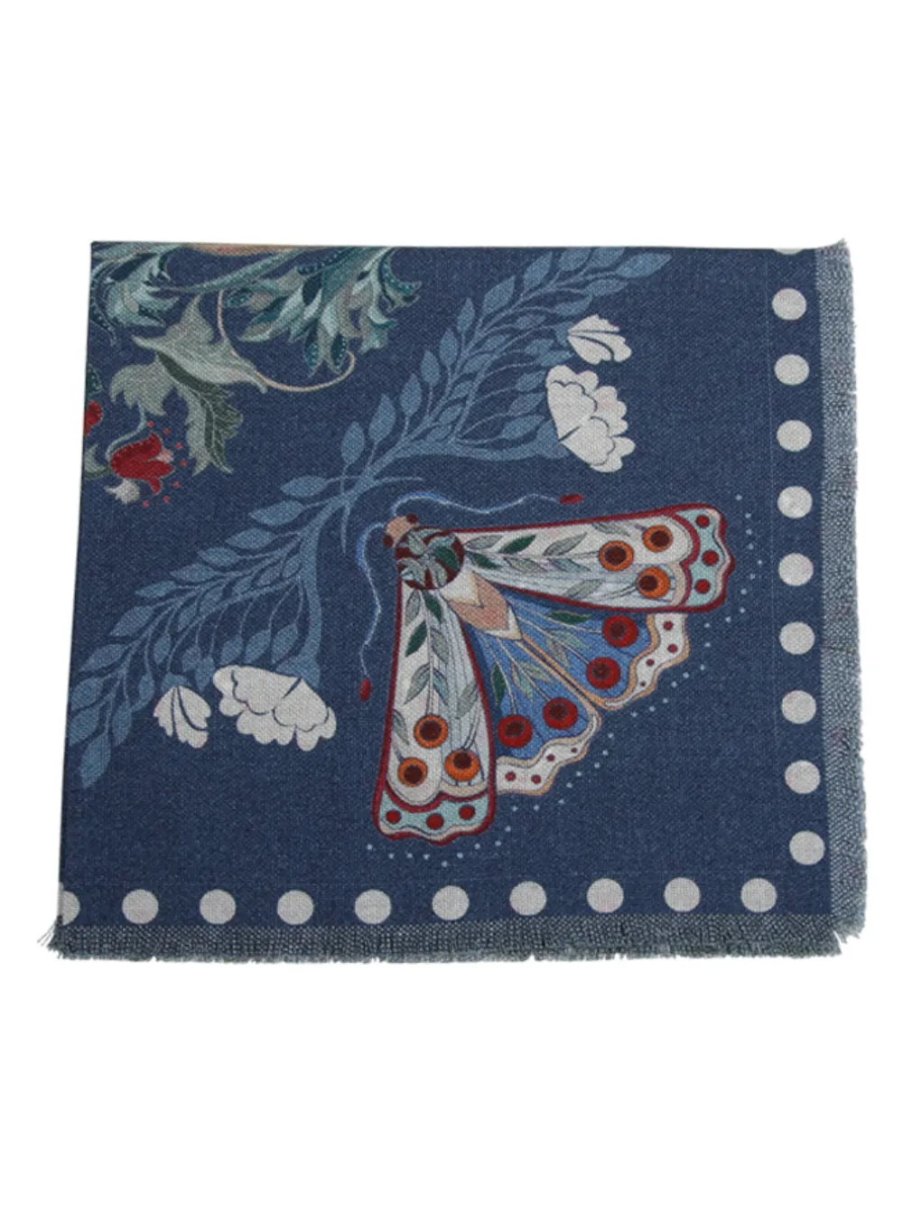 Franco Ferrari Sjaal met bloemenprint en franje - Blauw