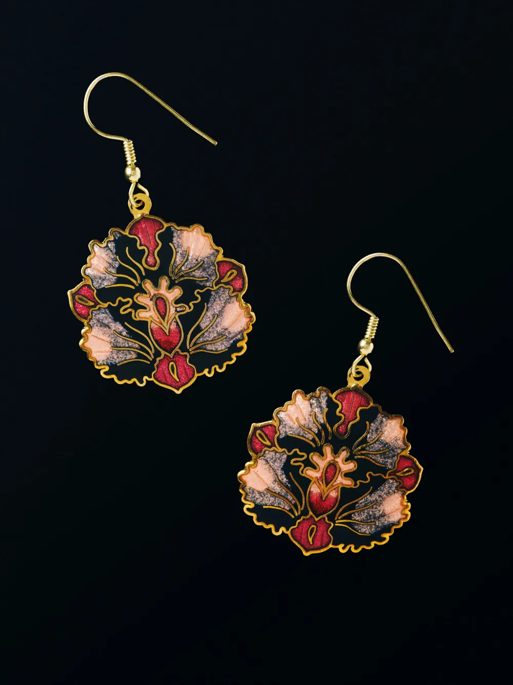Pre-owned Susan Caplan Vintage 1980s Cloisonné Earrings In Black