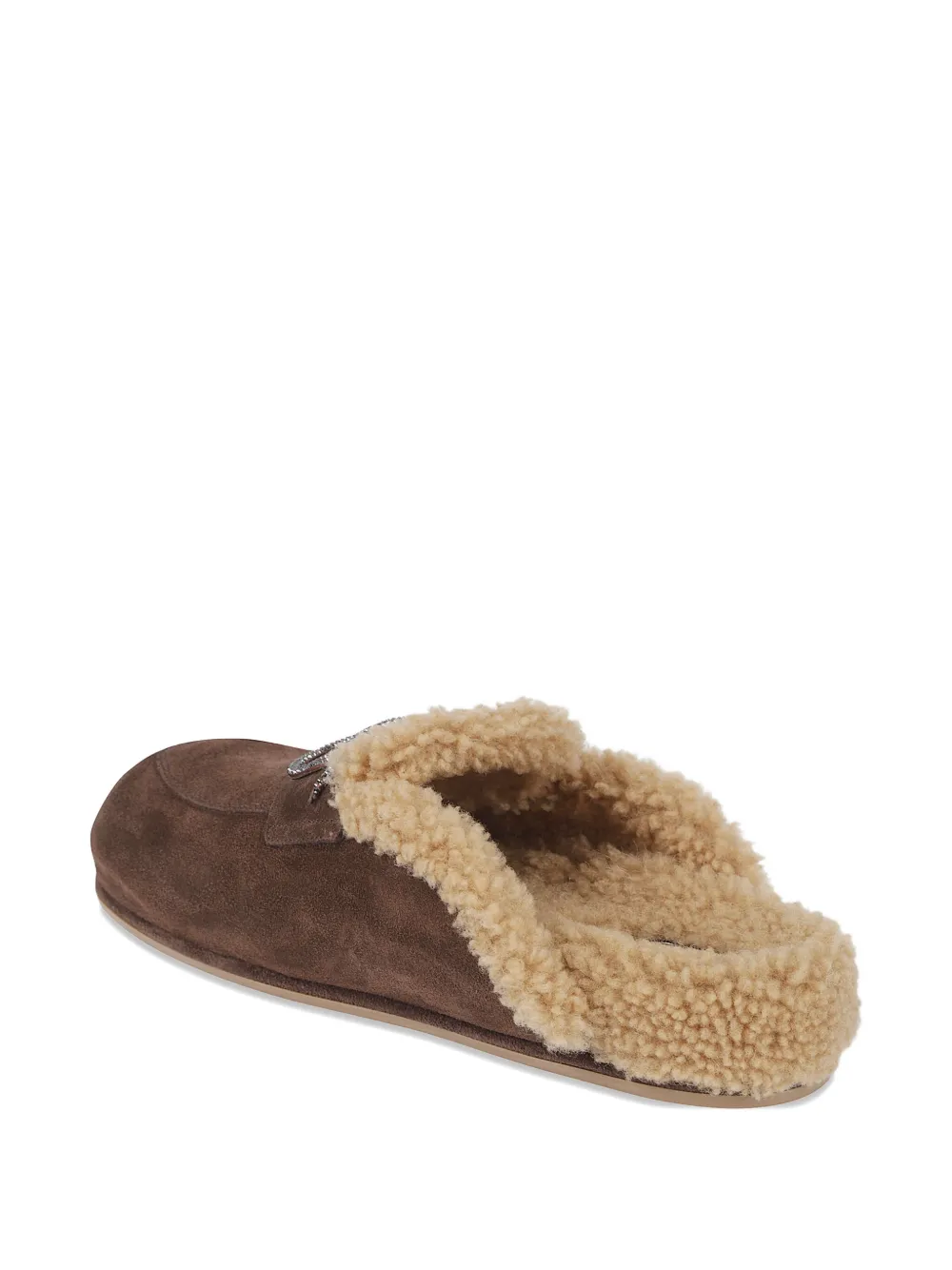 René Caovilla Embellished Shearling Mules In Brown