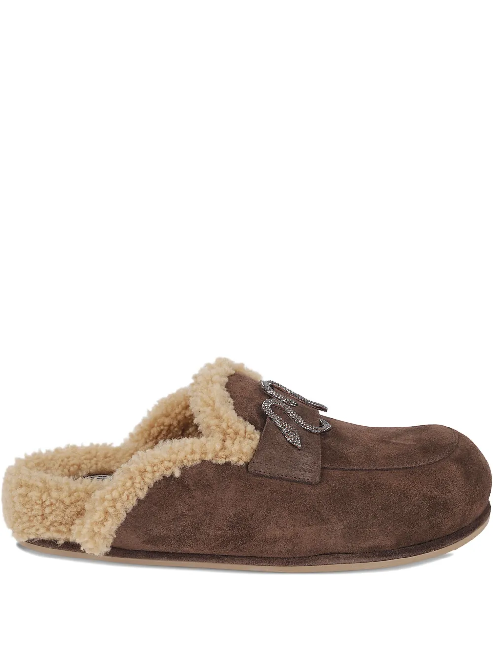 René Caovilla Embellished Shearling Mules In Brown