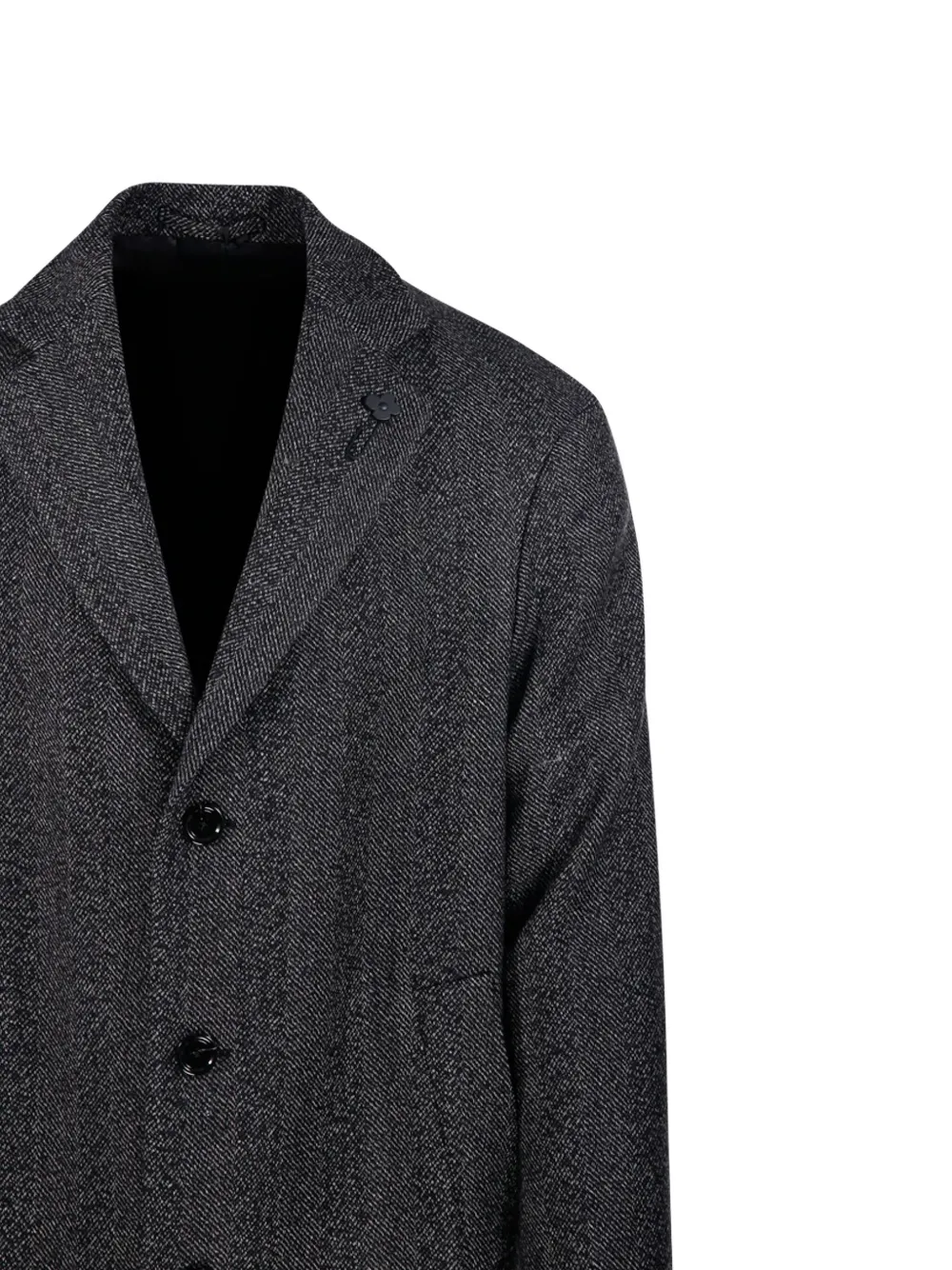 Lardini Grey Textured Wool Coat With Notched Lapel In Black