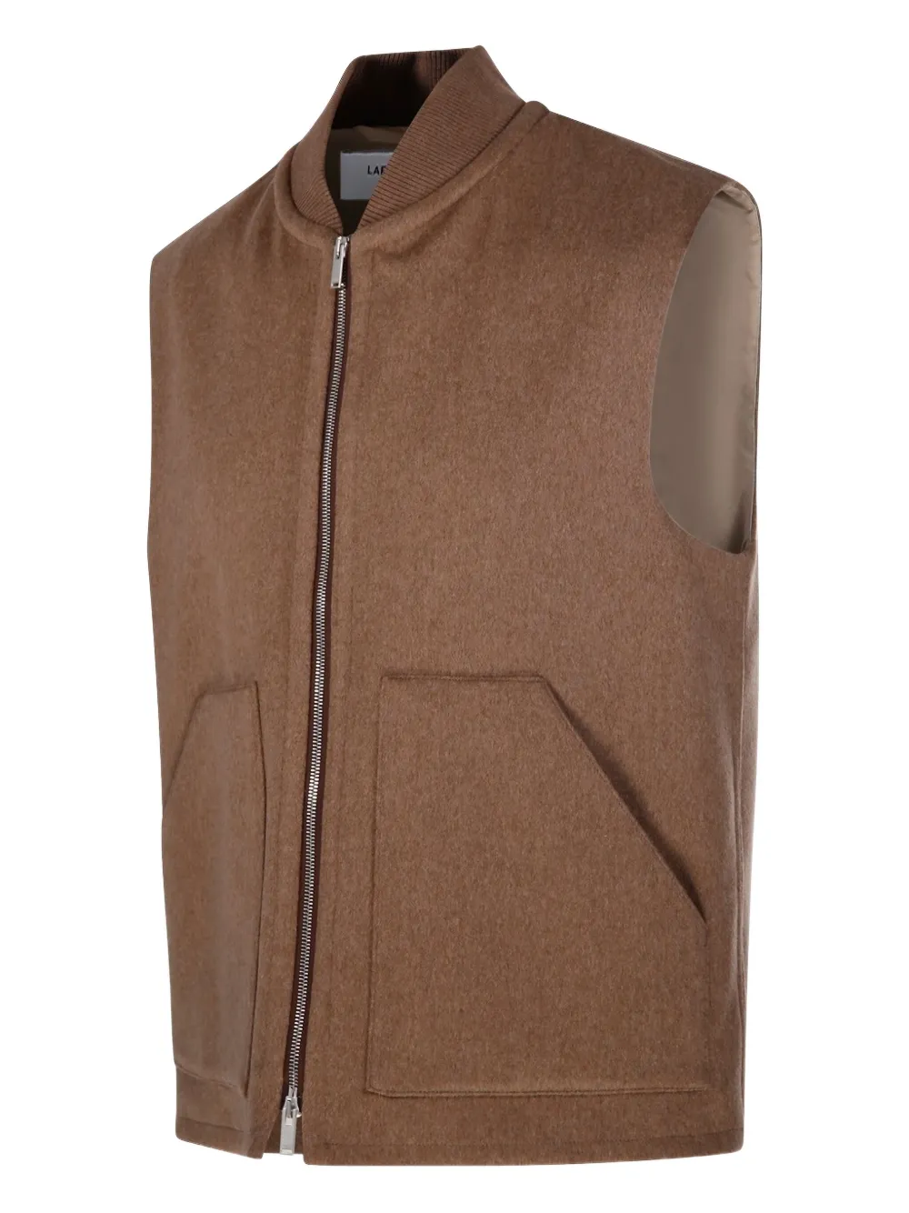 Lardini Sleeveless Brown Virgin Wool Vest Jacket With High Collar In Brown