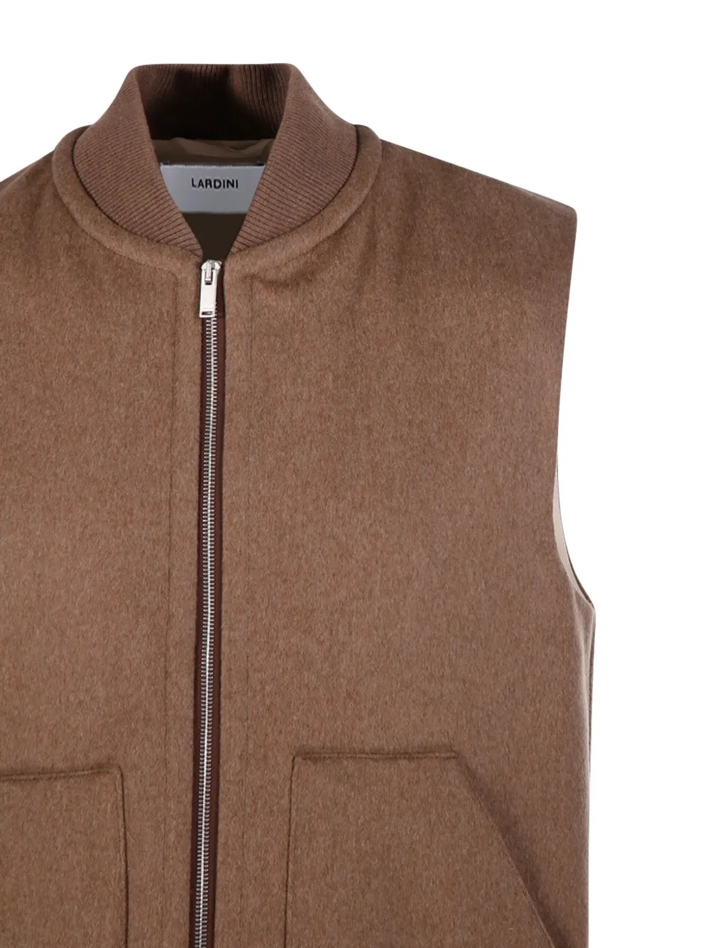 Lardini Sleeveless Brown Virgin Wool Vest Jacket With High Collar In Brown