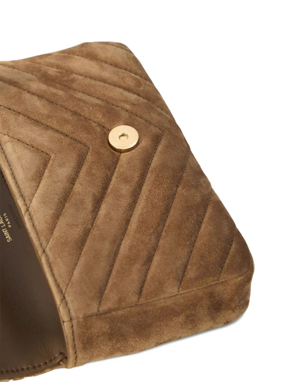 Saint Laurent logo-plaque suede cross-body bag Bruin