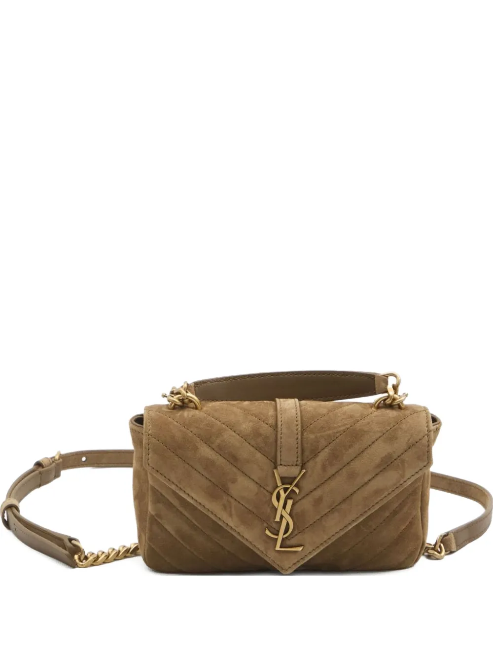 Saint Laurent logo-plaque suede cross-body bag Bruin