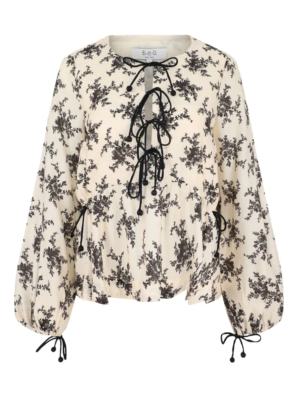 Sea Joan Tie-detailed Floral-print Voile Top In Blue