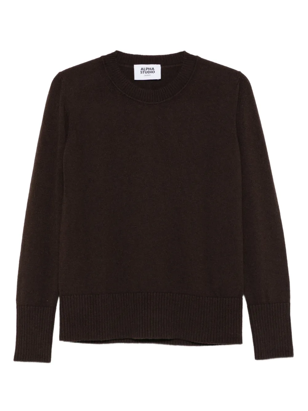 Alpha Studio Round-neck Ribbed Sweater In Brown