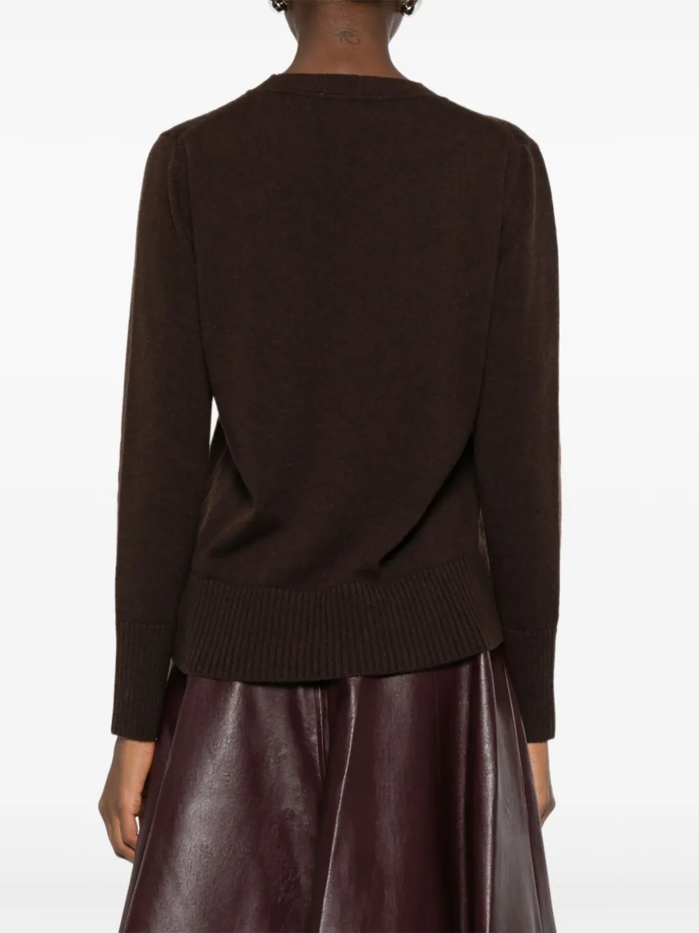 Alpha Studio Round-neck Ribbed Sweater In Brown